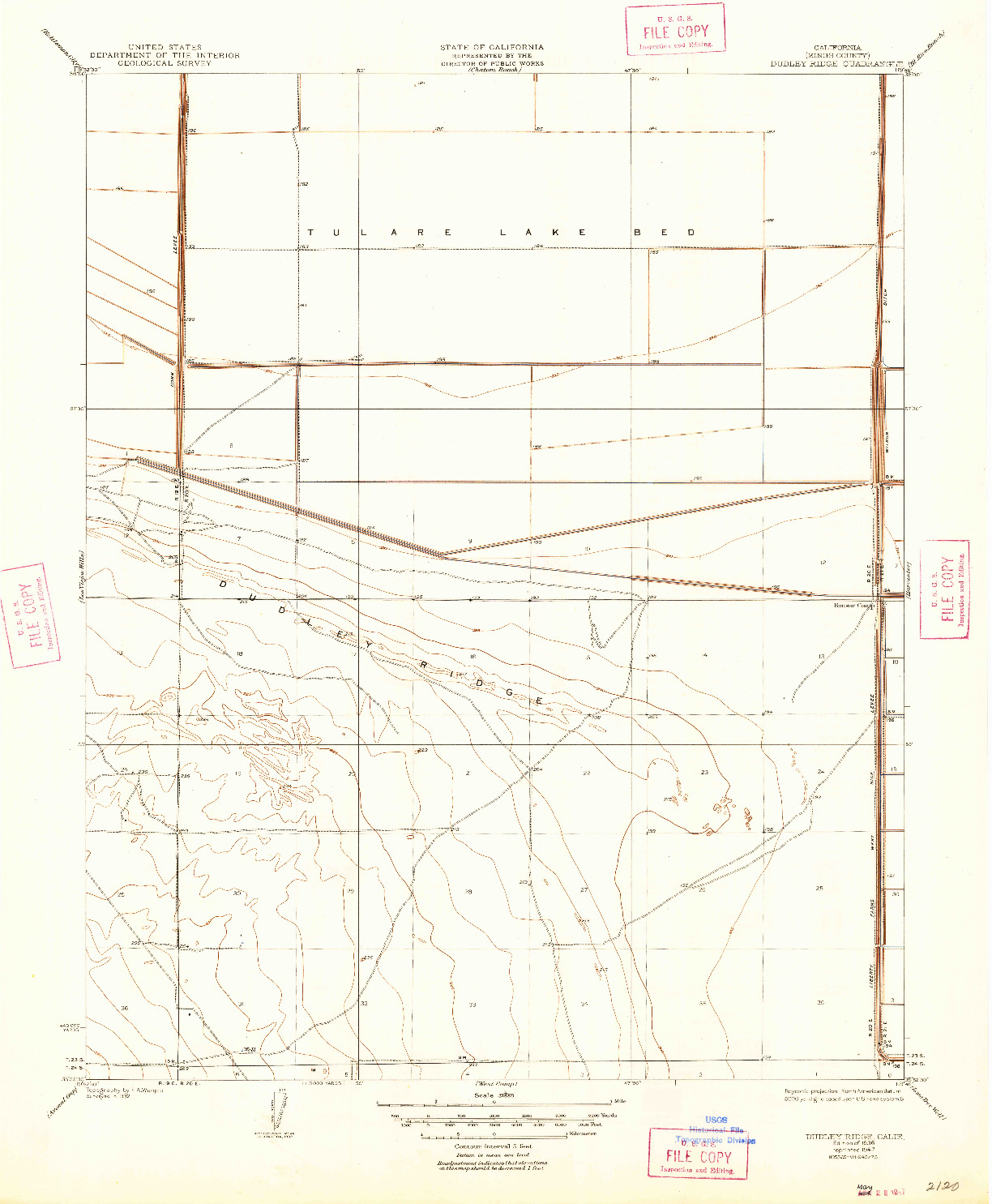 USGS 1:31680-SCALE QUADRANGLE FOR DUDLEY RIDGE, CA 1936