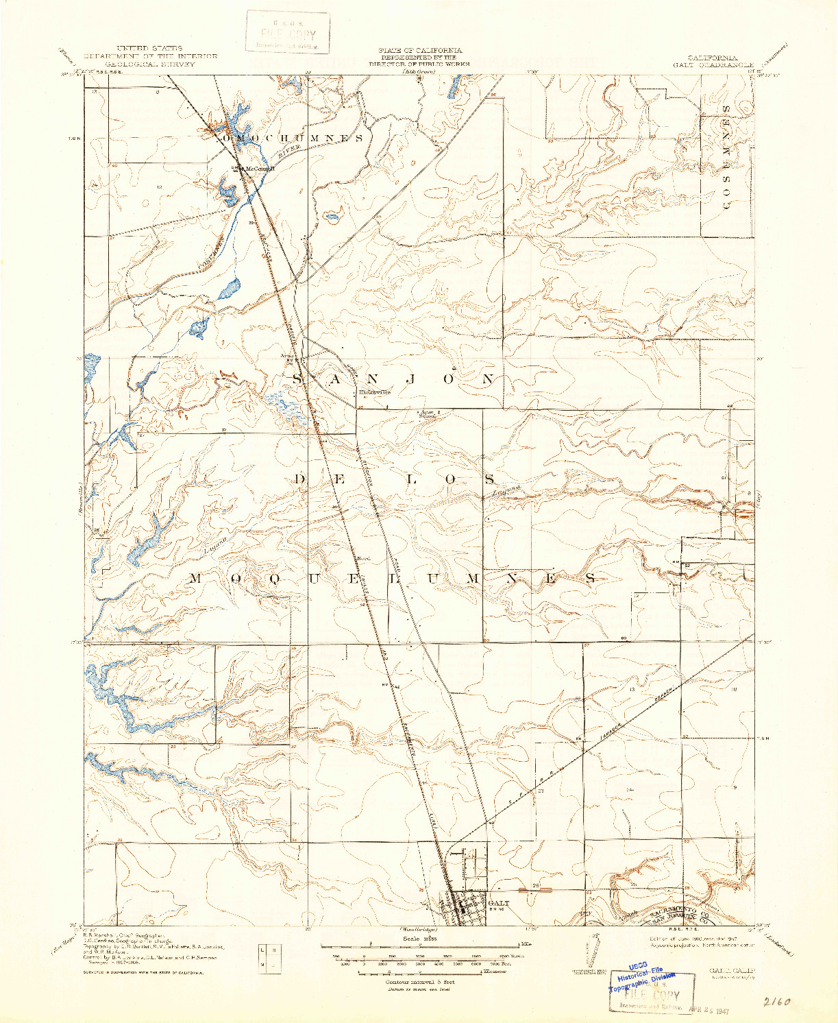 USGS 1:31680-SCALE QUADRANGLE FOR GALT, CA 1910