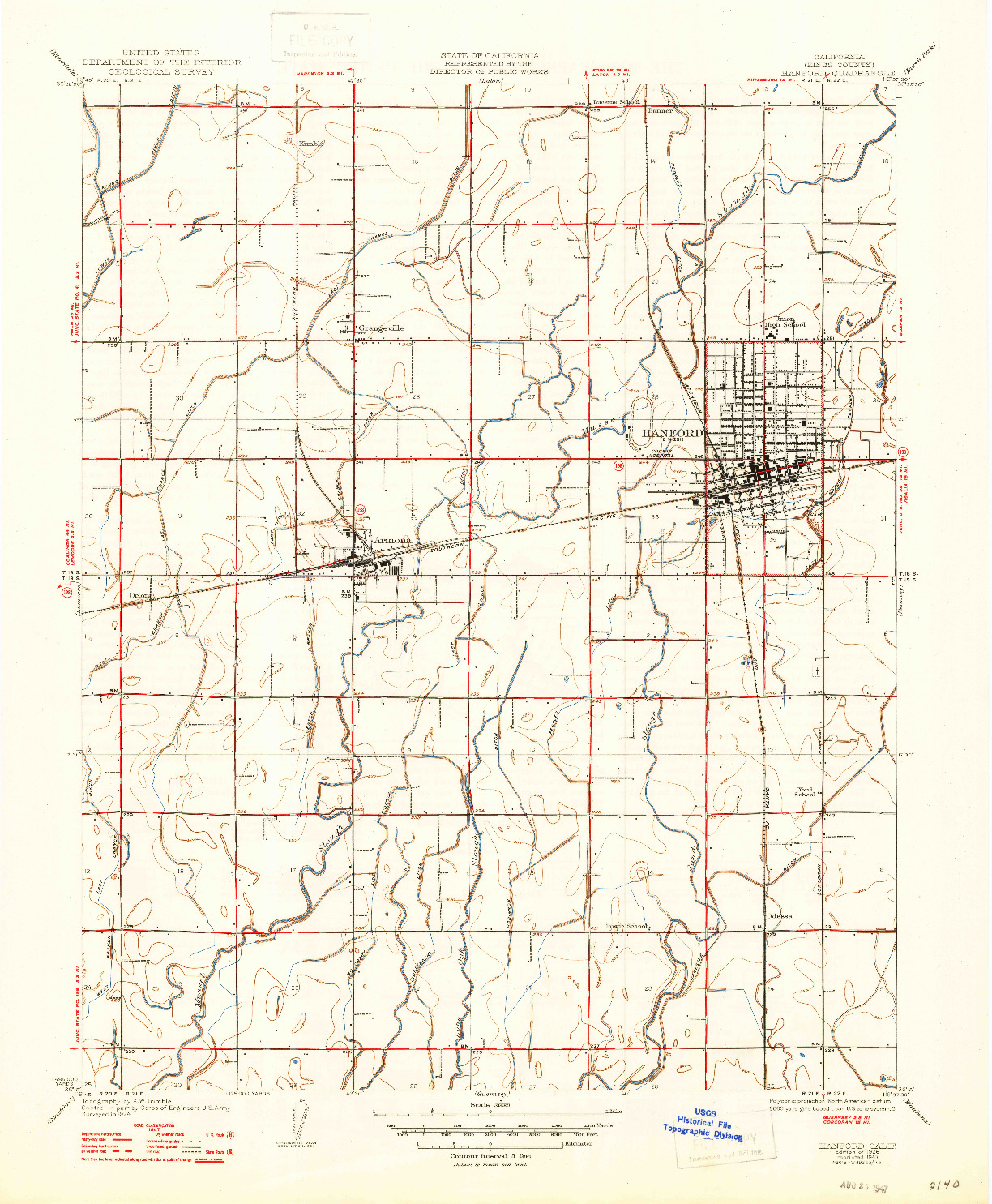 USGS 1:31680-SCALE QUADRANGLE FOR HANFORD, CA 1926