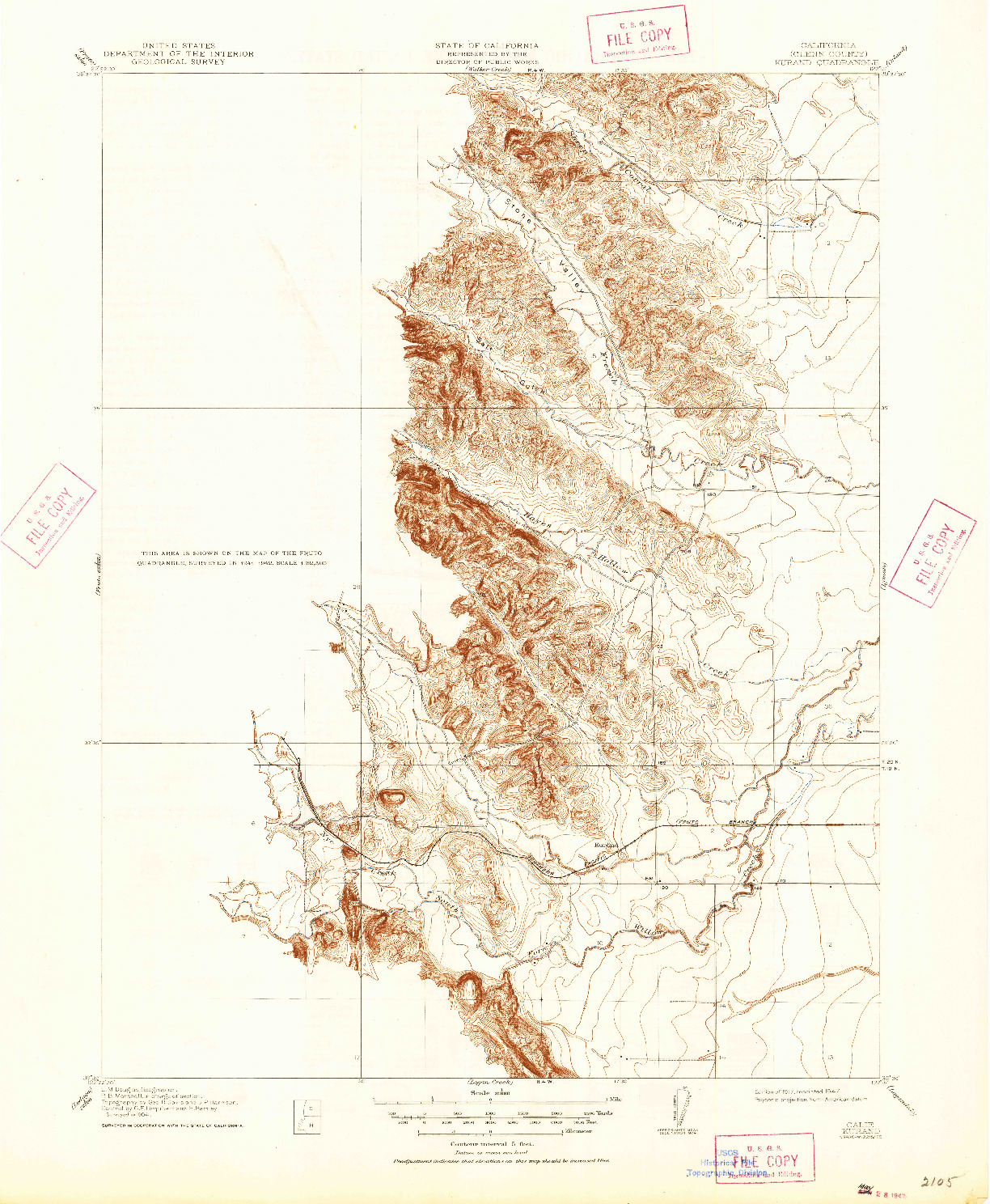 USGS 1:31680-SCALE QUADRANGLE FOR KURAND, CA 1917