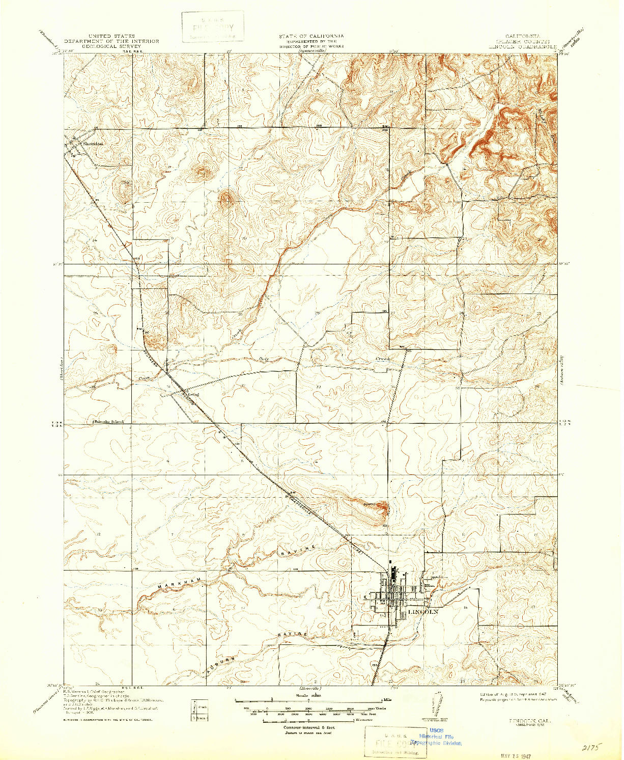 USGS 1:31680-SCALE QUADRANGLE FOR LINCOLN, CA 1910