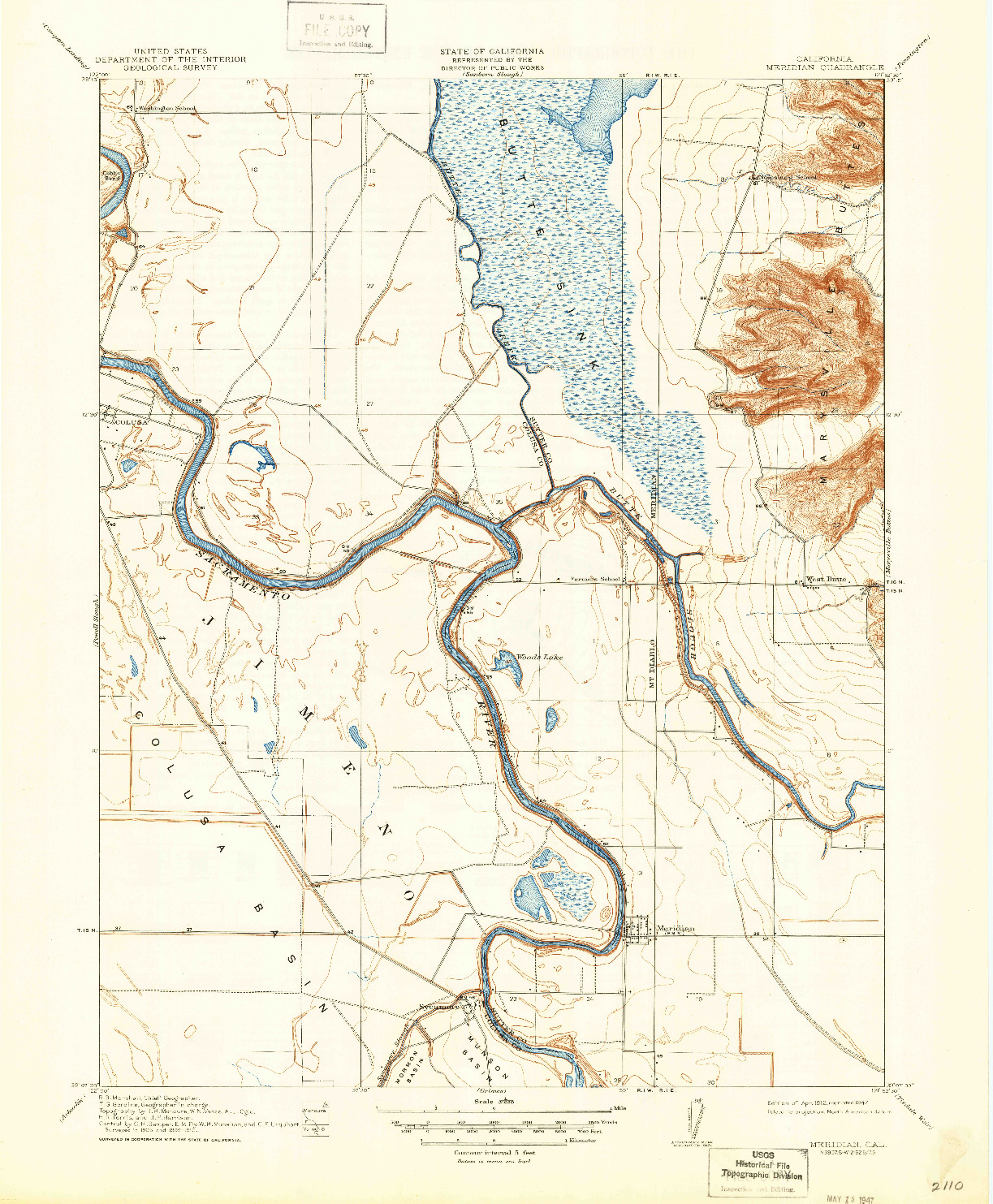 USGS 1:31680-SCALE QUADRANGLE FOR MERIDIAN, CA 1912
