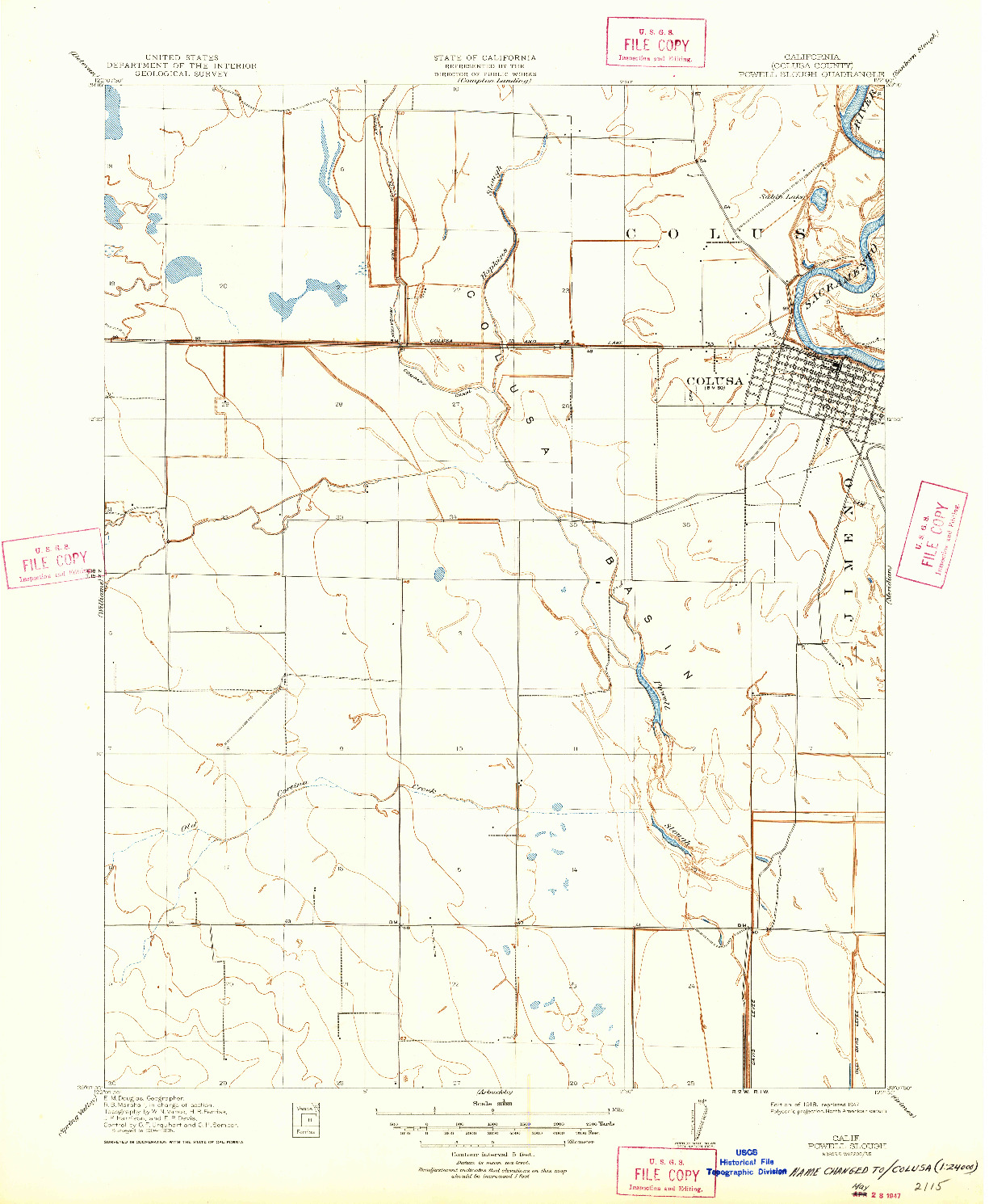 USGS 1:31680-SCALE QUADRANGLE FOR POWELL SLOUGH, CA 1918
