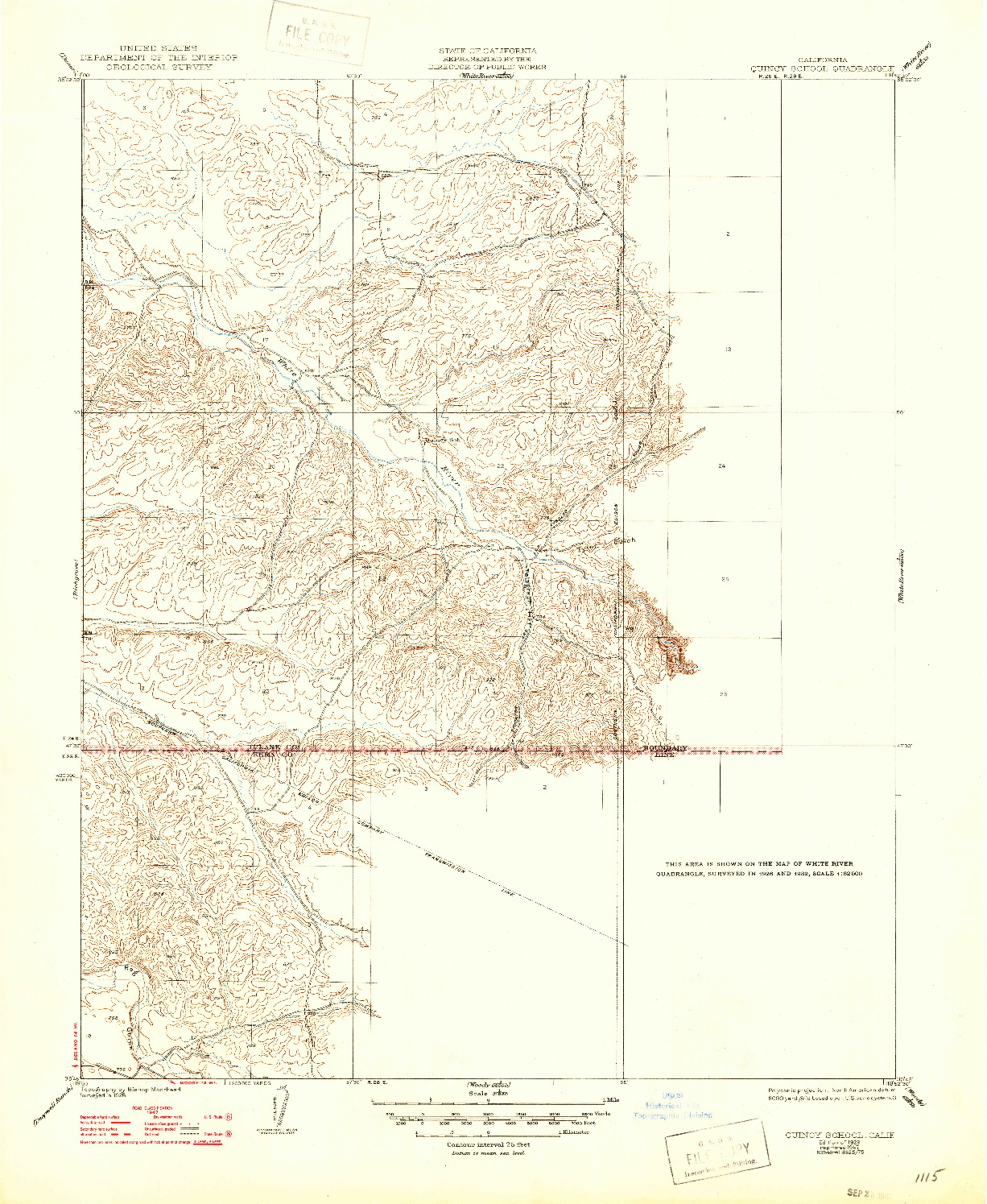 USGS 1:31680-SCALE QUADRANGLE FOR QUINCY SCHOOL, CA 1929
