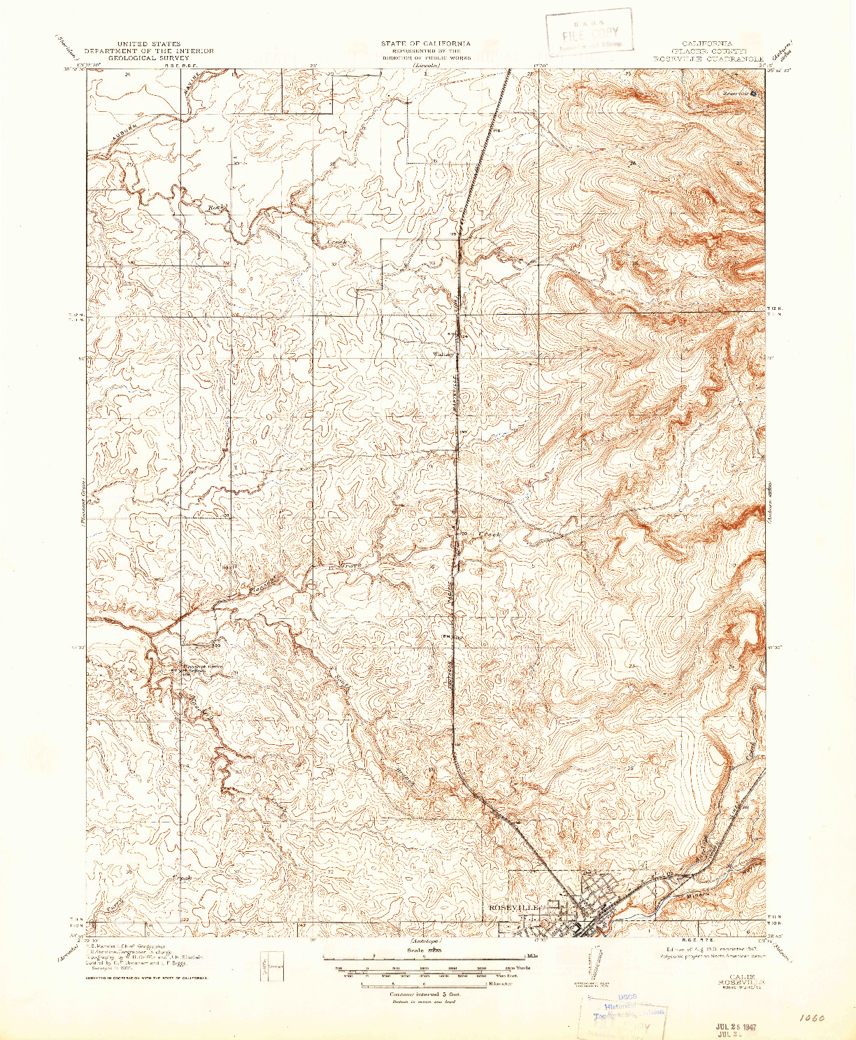 USGS 1:31680-SCALE QUADRANGLE FOR ROSEVILLE, CA 1910