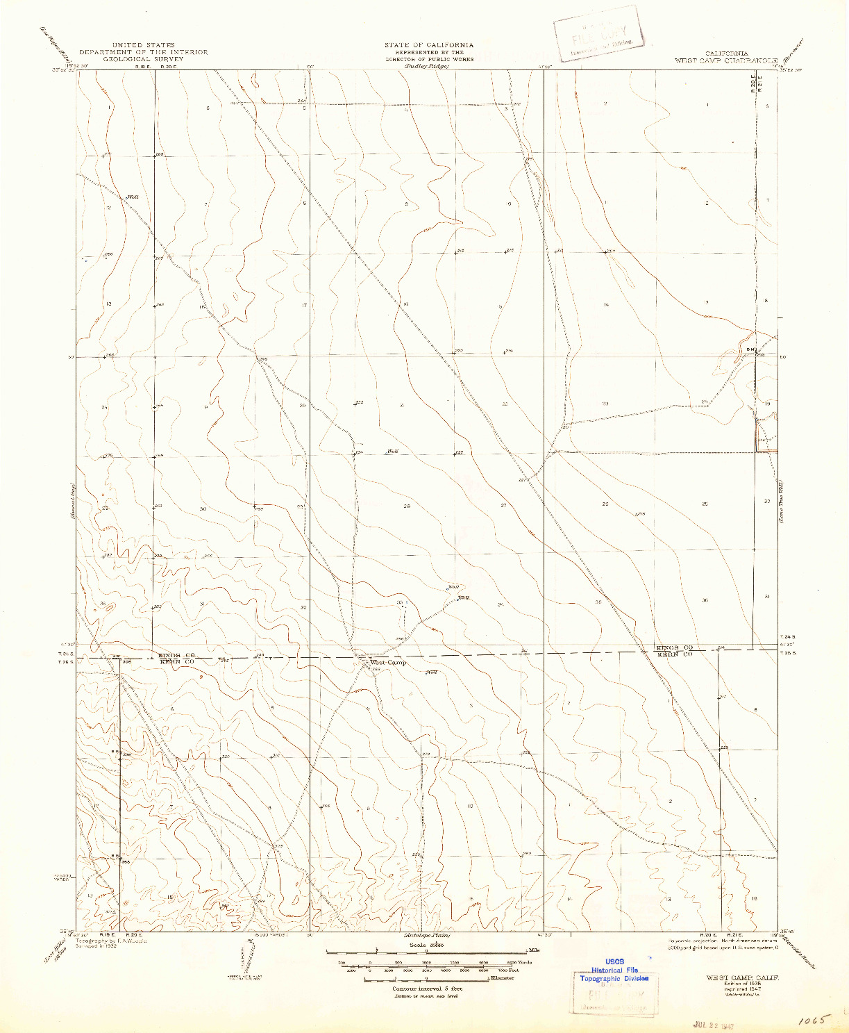 USGS 1:31680-SCALE QUADRANGLE FOR WEST CAMP, CA 1935