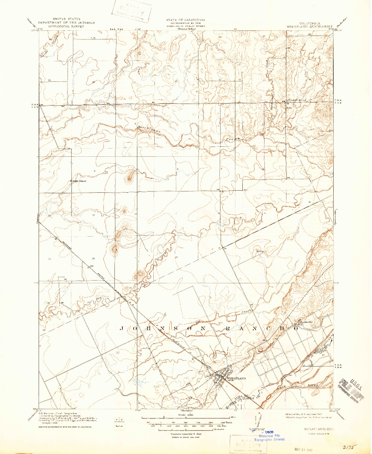 USGS 1:31680-SCALE QUADRANGLE FOR WHEATLAND, CA 1910