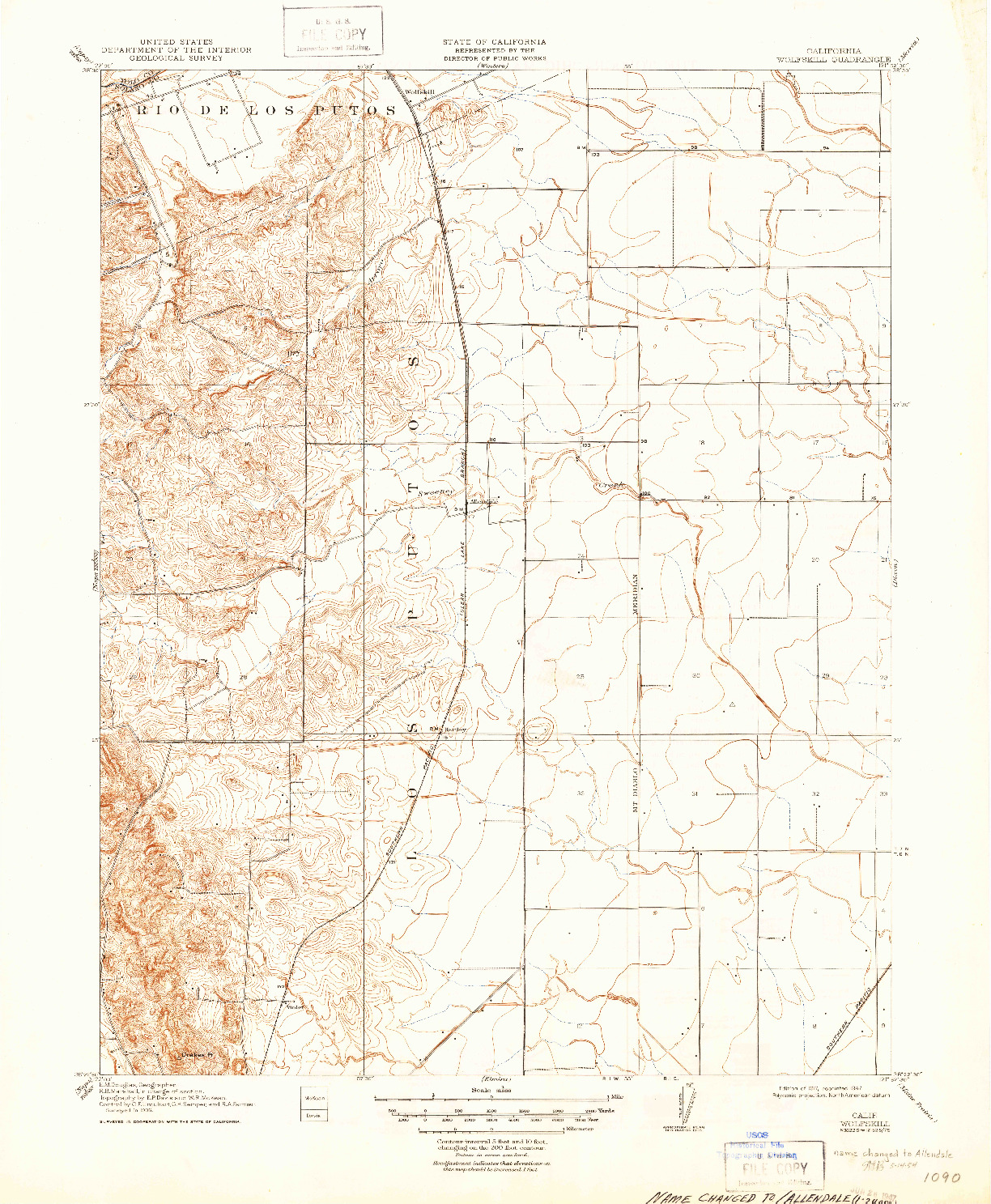 USGS 1:31680-SCALE QUADRANGLE FOR WOLFSKILL, CA 1917