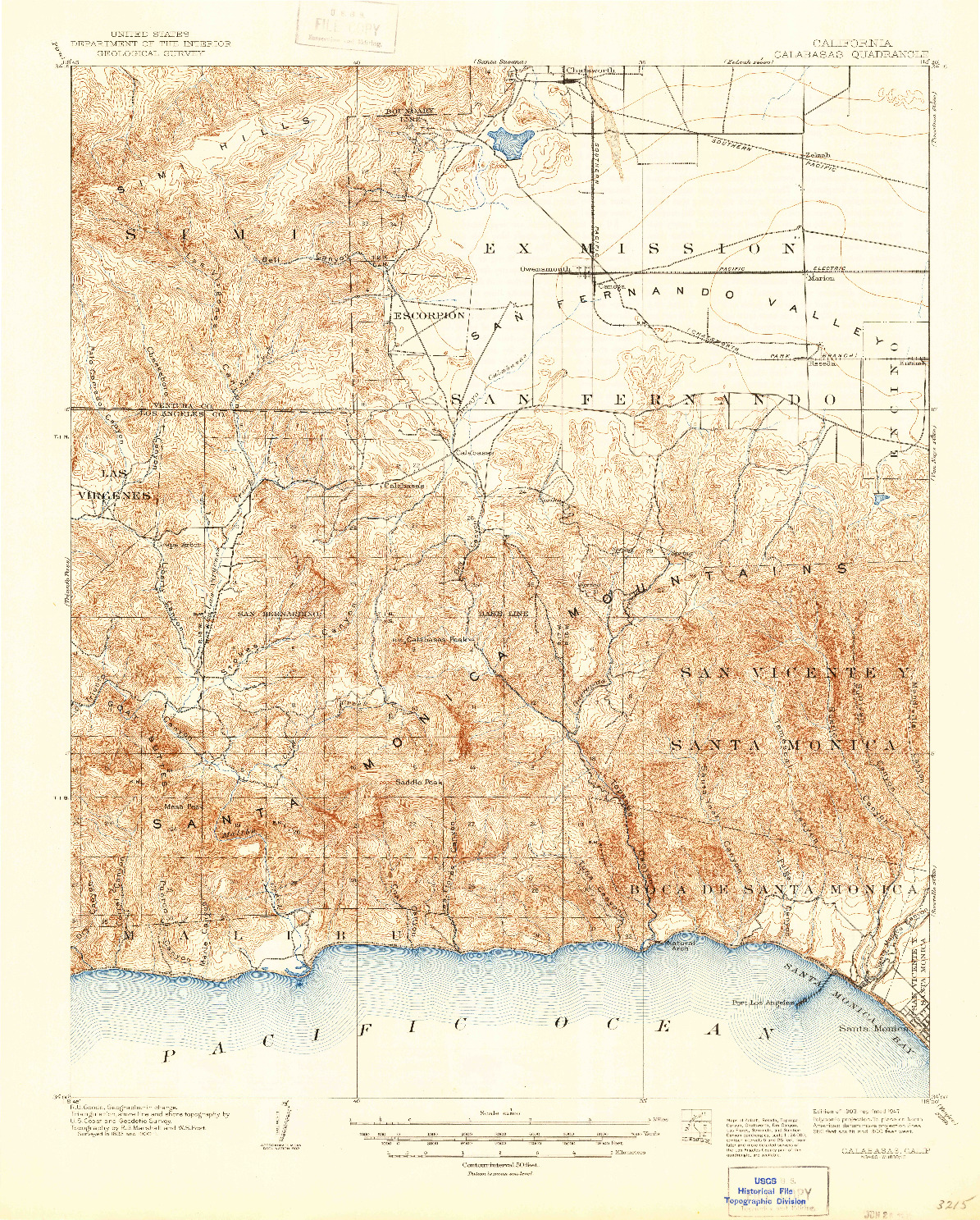 USGS 1:62500-SCALE QUADRANGLE FOR CALABASAS, CA 1903