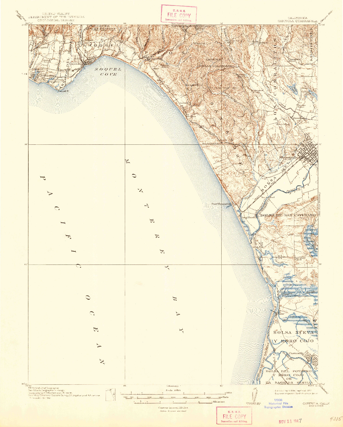 USGS 1:62500-SCALE QUADRANGLE FOR CAPITOLA, CA 1914