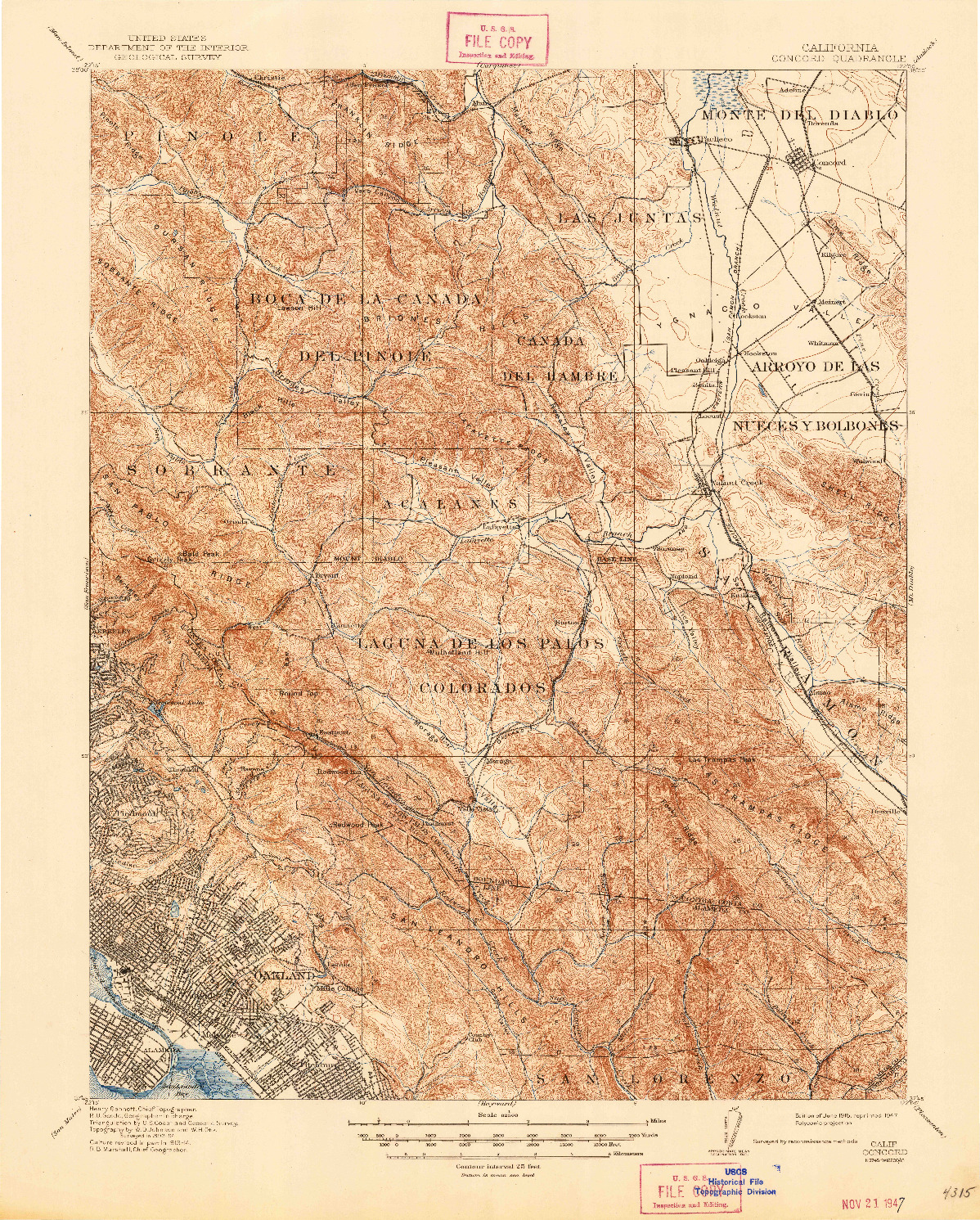 USGS 1:62500-SCALE QUADRANGLE FOR CONCORD, CA 1915