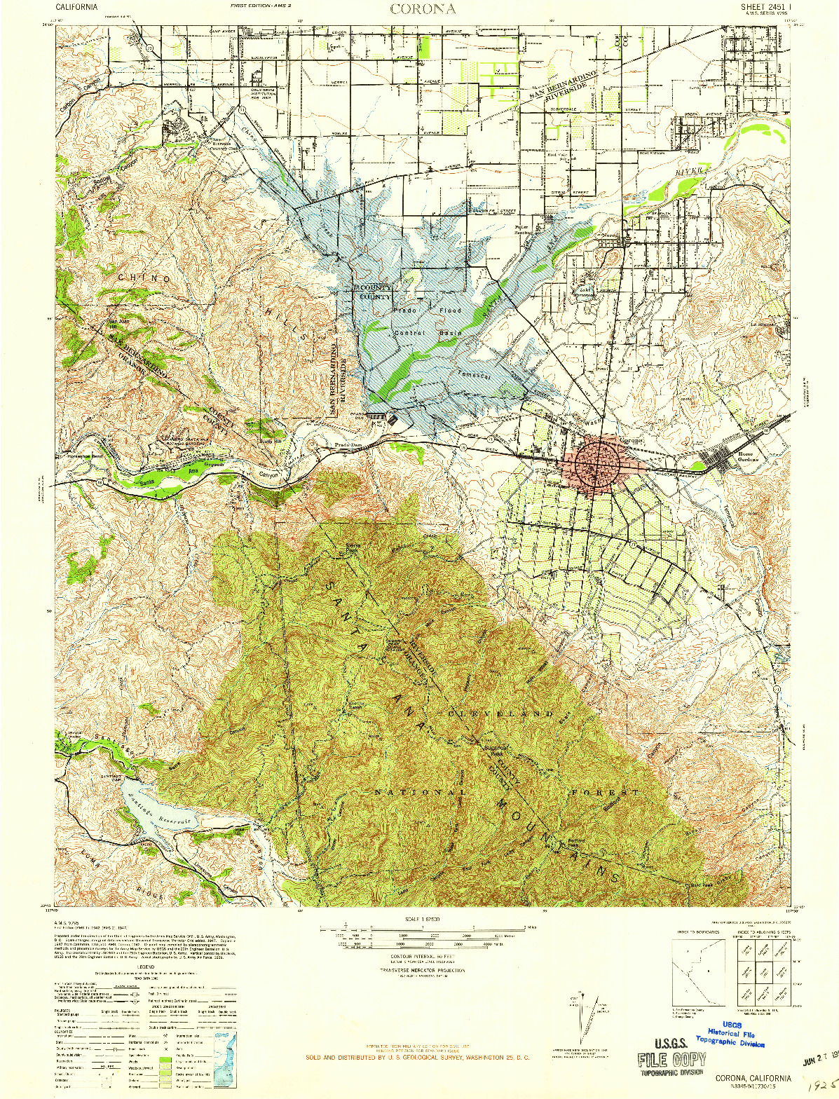 USGS 1:62500-SCALE QUADRANGLE FOR CORONA, CA 1942