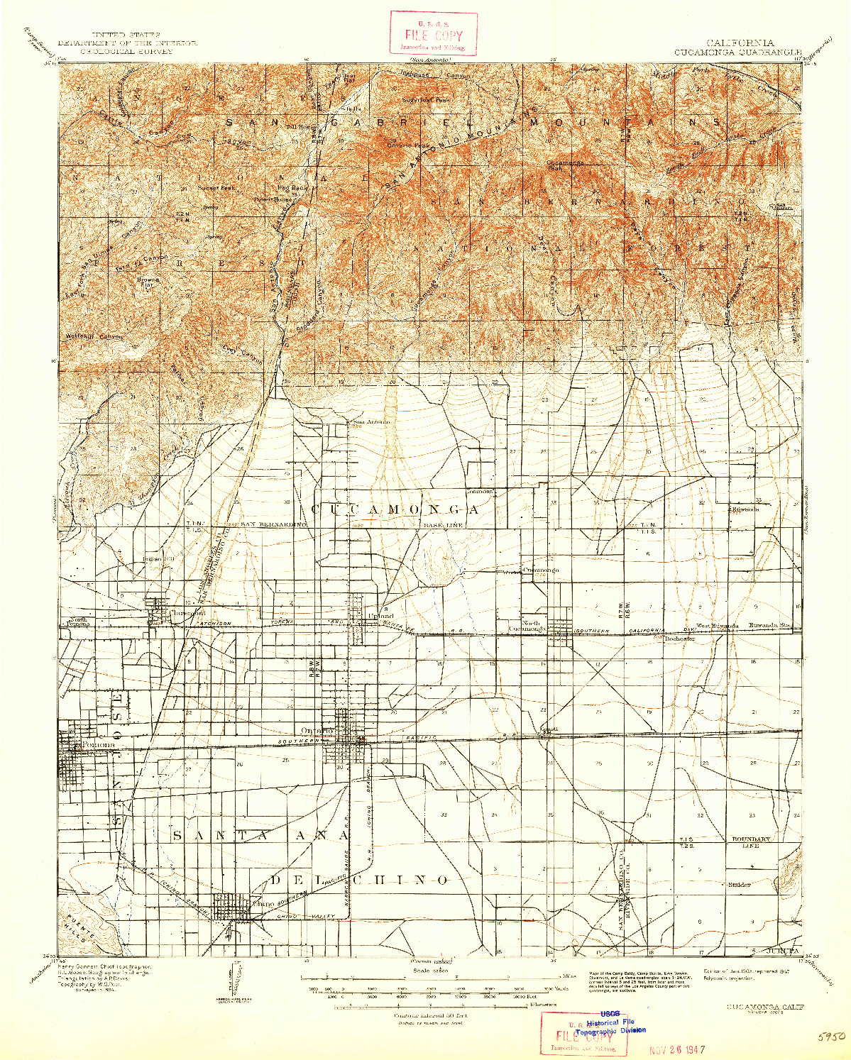 USGS 1:62500-SCALE QUADRANGLE FOR CUCAMONGA, CA 1903