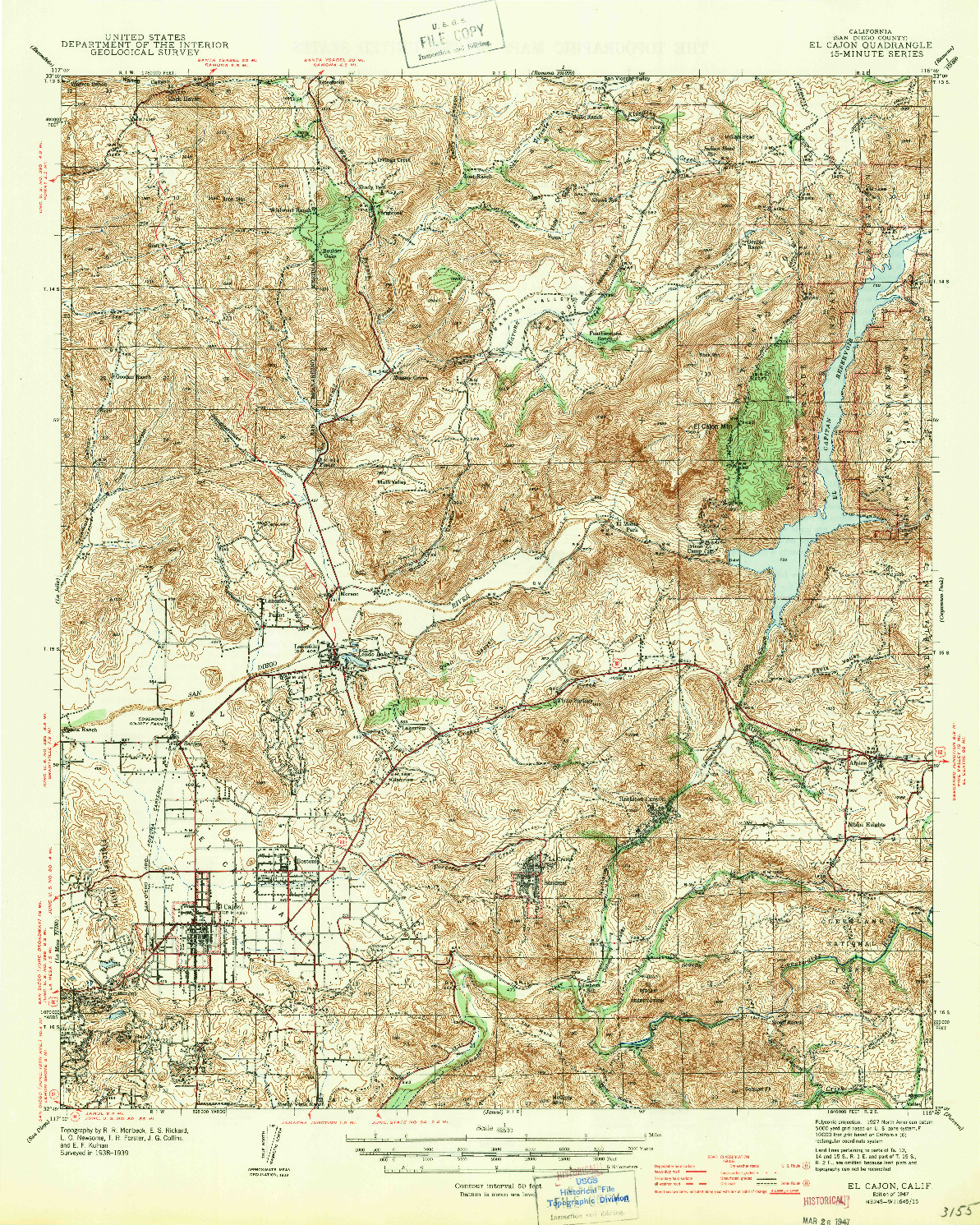 USGS 1:62500-SCALE QUADRANGLE FOR EL CAJON, CA 1947