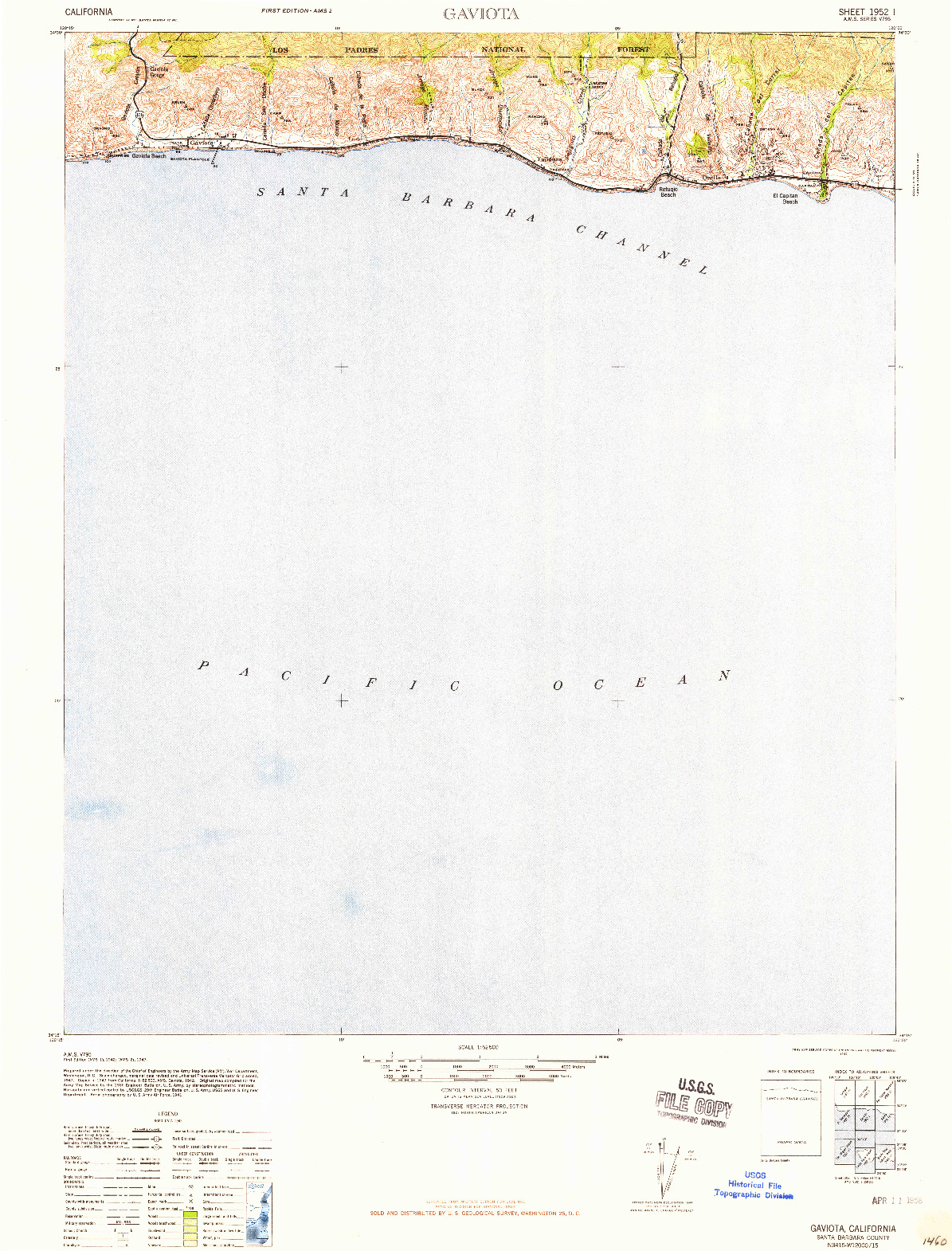 USGS 1:62500-SCALE QUADRANGLE FOR GAVIOTA, CA 1947