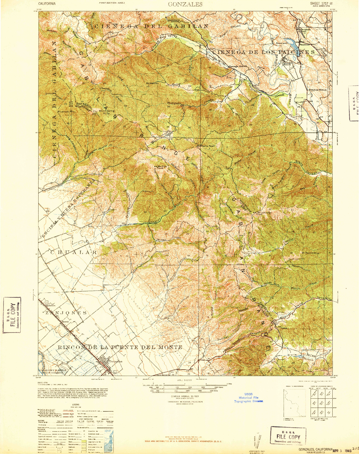 USGS 1:62500-SCALE QUADRANGLE FOR GONZALES, CA 1940