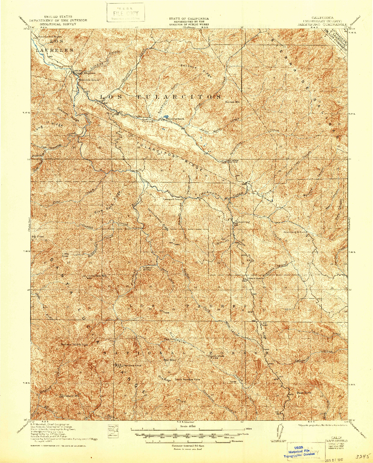 USGS 1:62500-SCALE QUADRANGLE FOR JAMESBURG, CA 1921