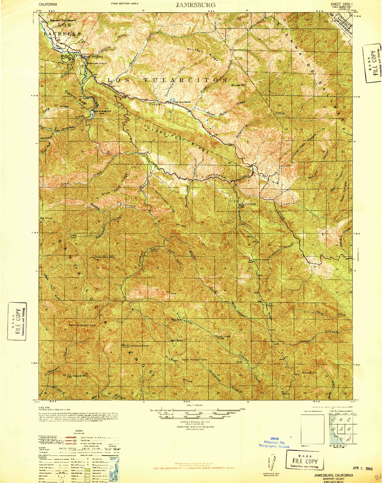 USGS 1:62500-SCALE QUADRANGLE FOR JAMESBURG, CA 1940