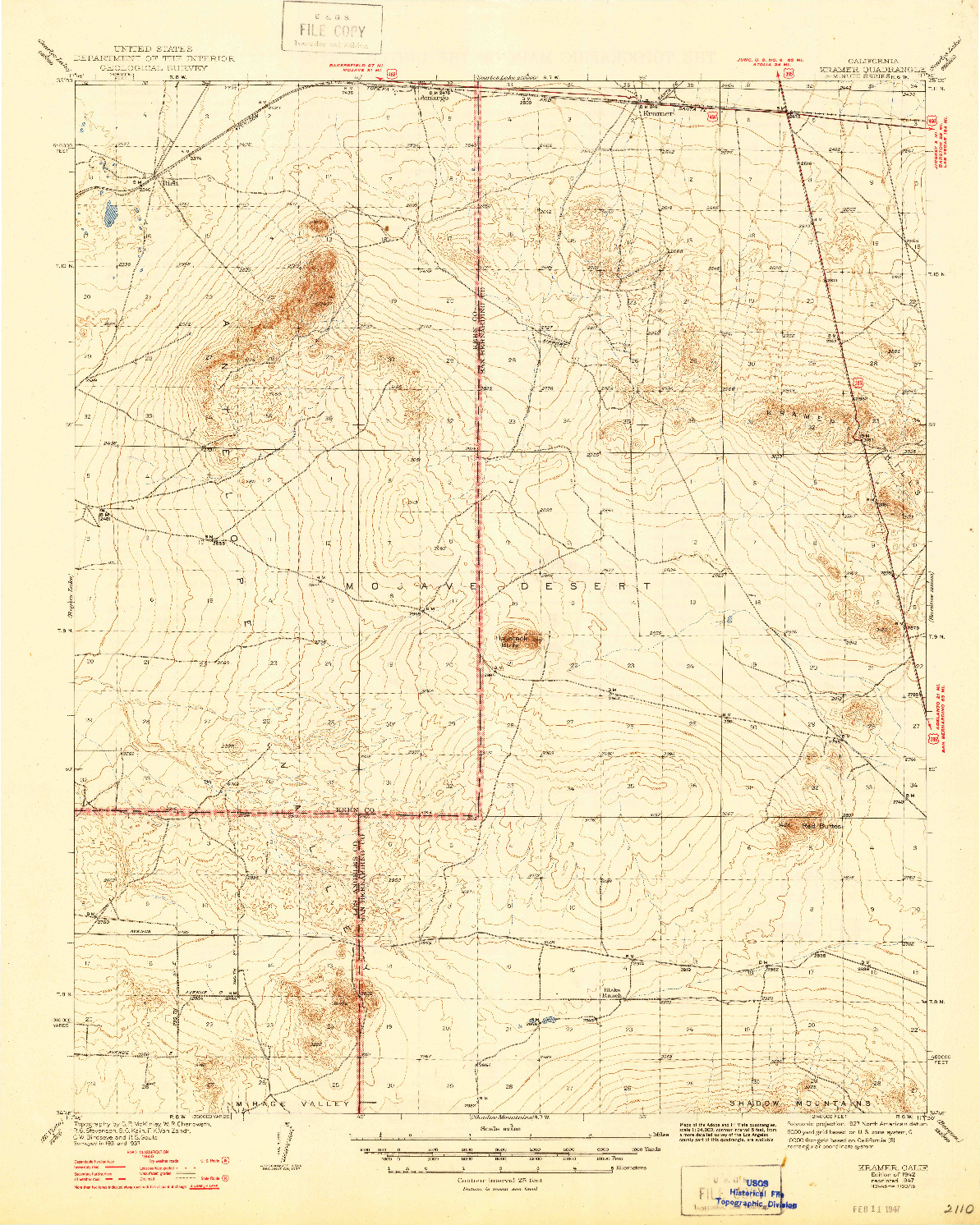 USGS 1:62500-SCALE QUADRANGLE FOR KRAMER, CA 1942