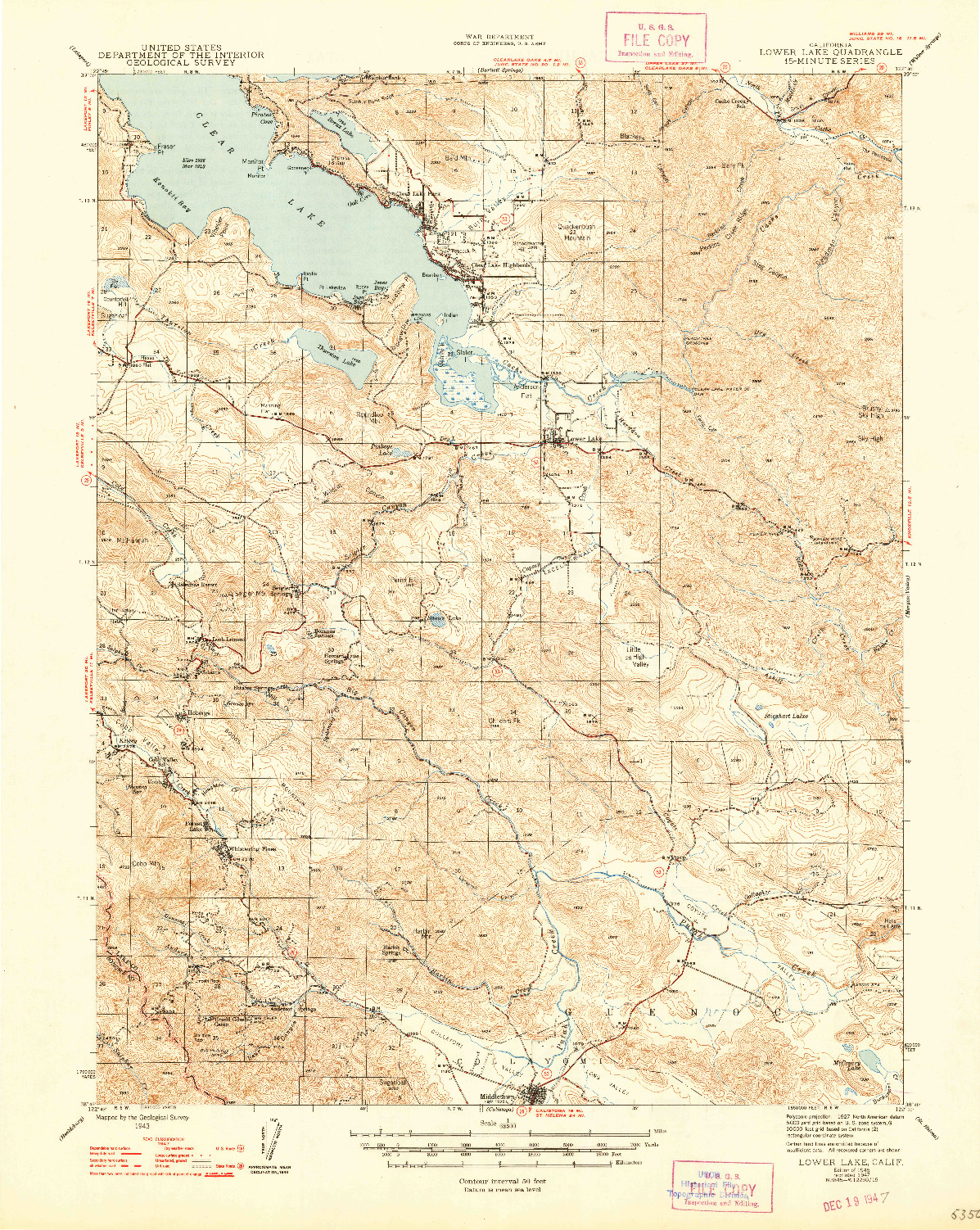 USGS 1:62500-SCALE QUADRANGLE FOR LOWER LAKE, CA 1945