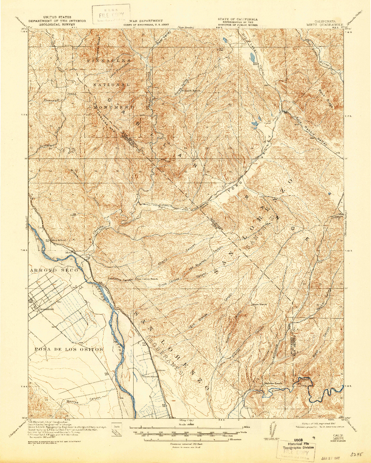 USGS 1:62500-SCALE QUADRANGLE FOR METZ, CA 1921