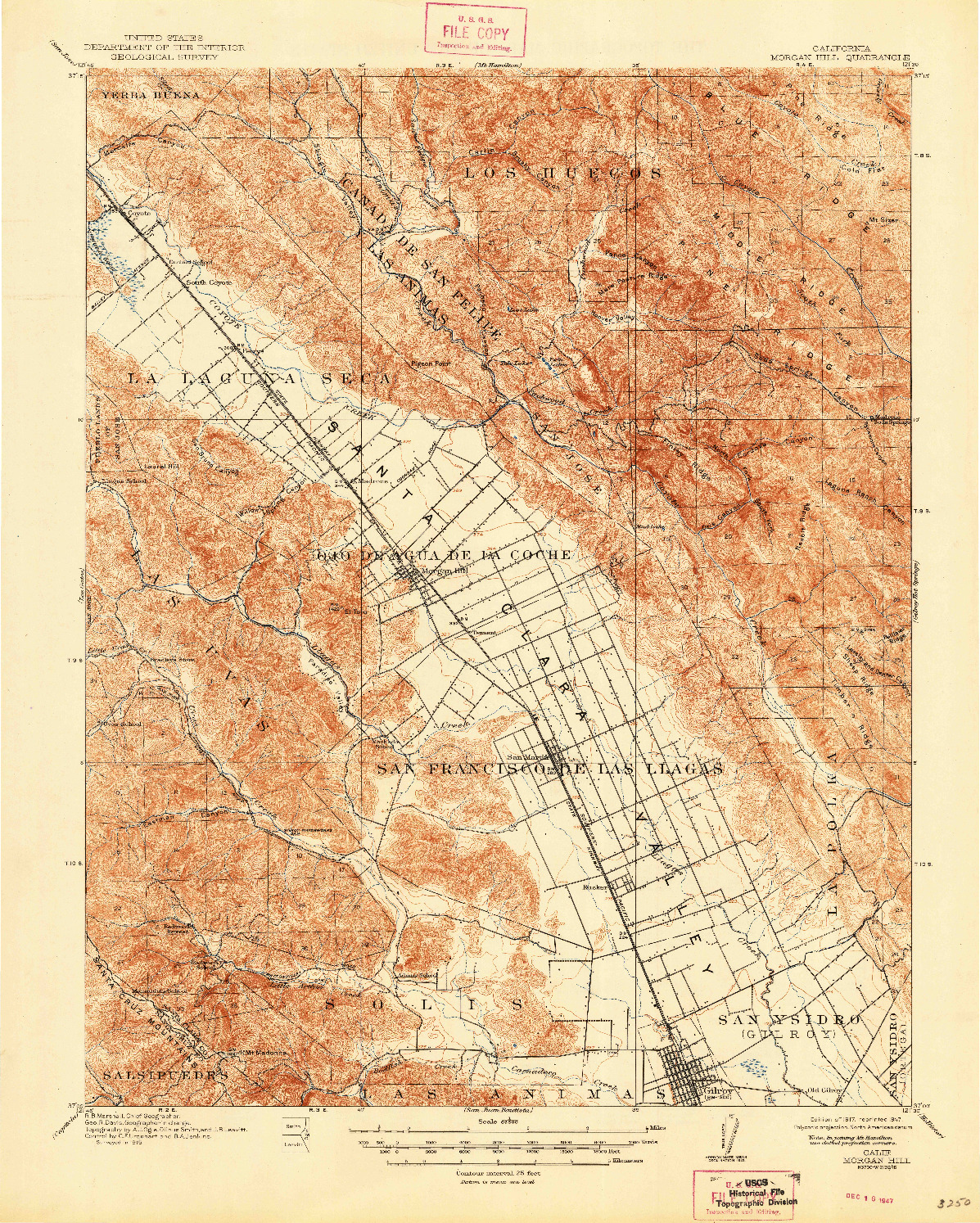 USGS 1:62500-SCALE QUADRANGLE FOR MORGAN HILL, CA 1917