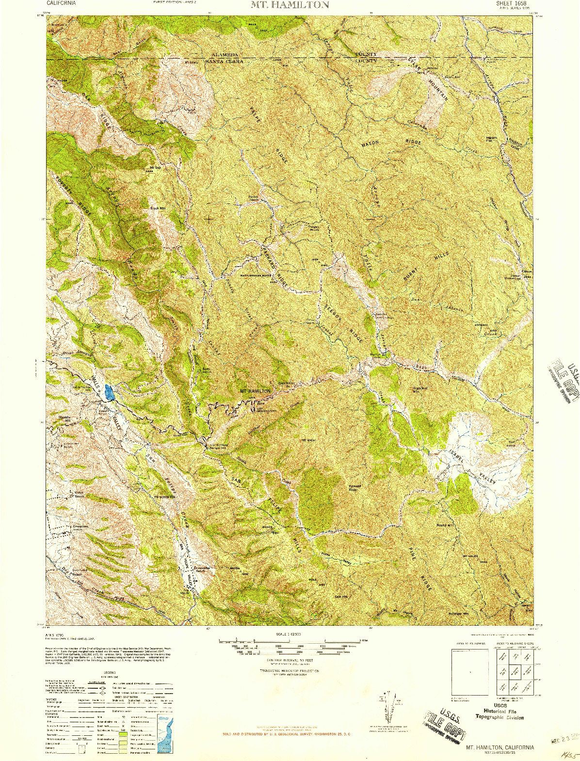 USGS 1:62500-SCALE QUADRANGLE FOR MT. HAMILTON, CA 1947
