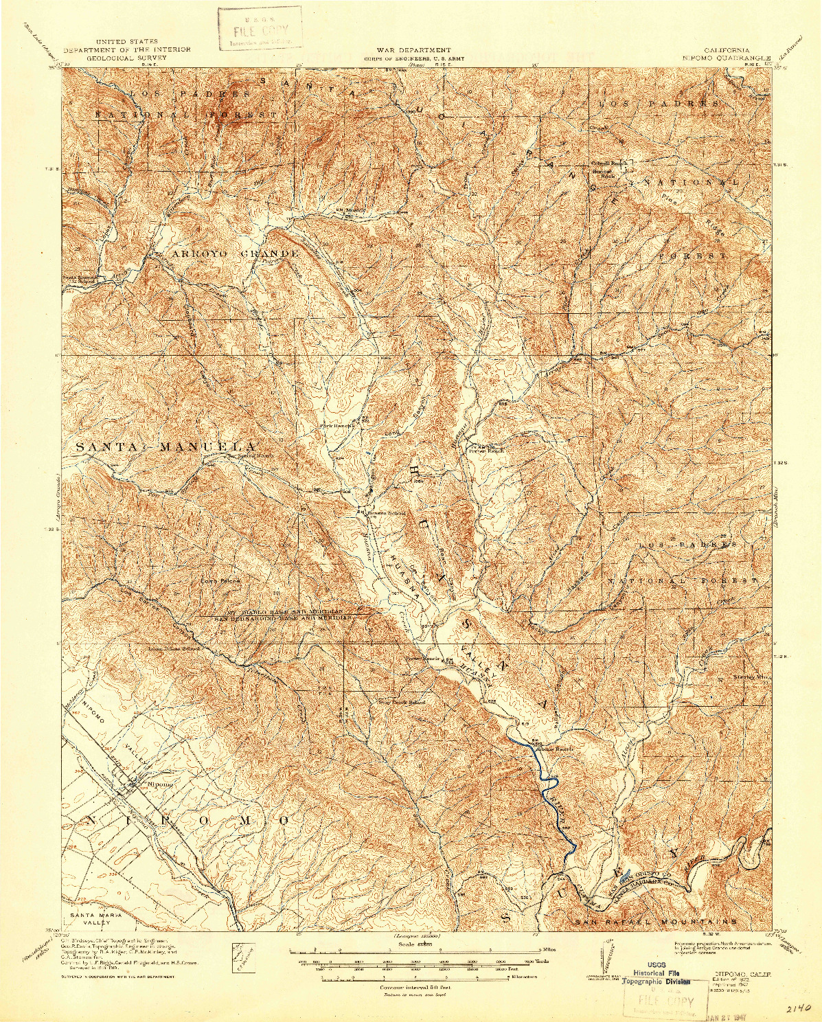 USGS 1:62500-SCALE QUADRANGLE FOR NIPOMO, CA 1922