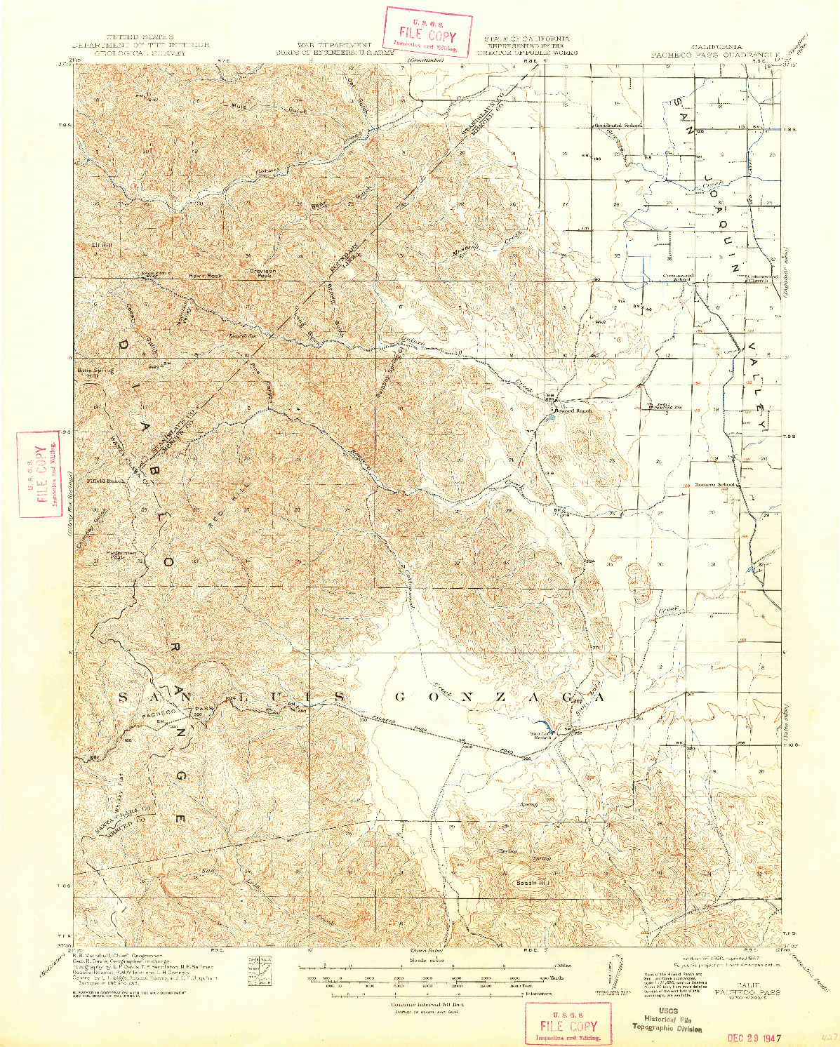 USGS 1:62500-SCALE QUADRANGLE FOR PACHECO PASS, CA 1920