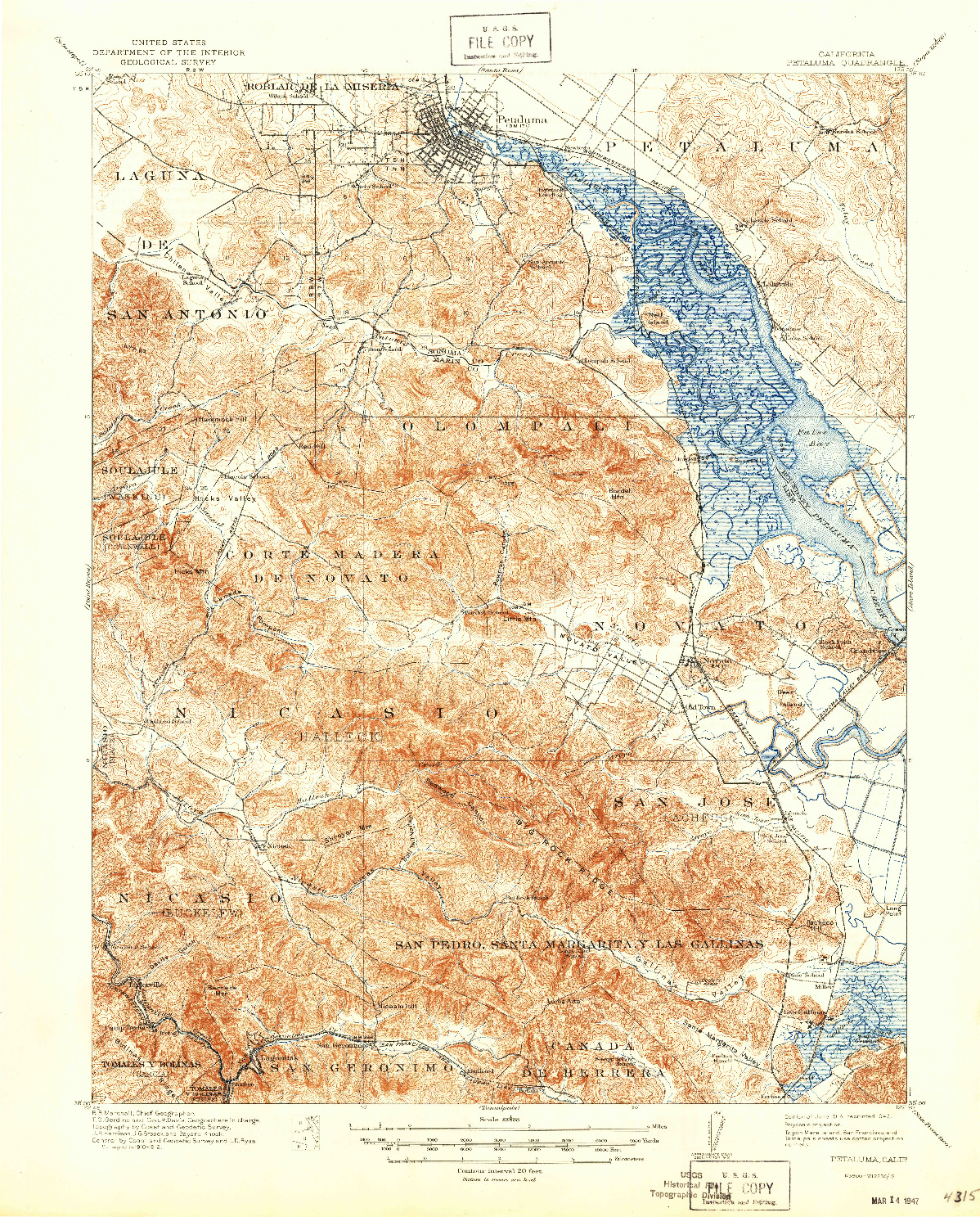 USGS 1:62500-SCALE QUADRANGLE FOR PETALUMA, CA 1914