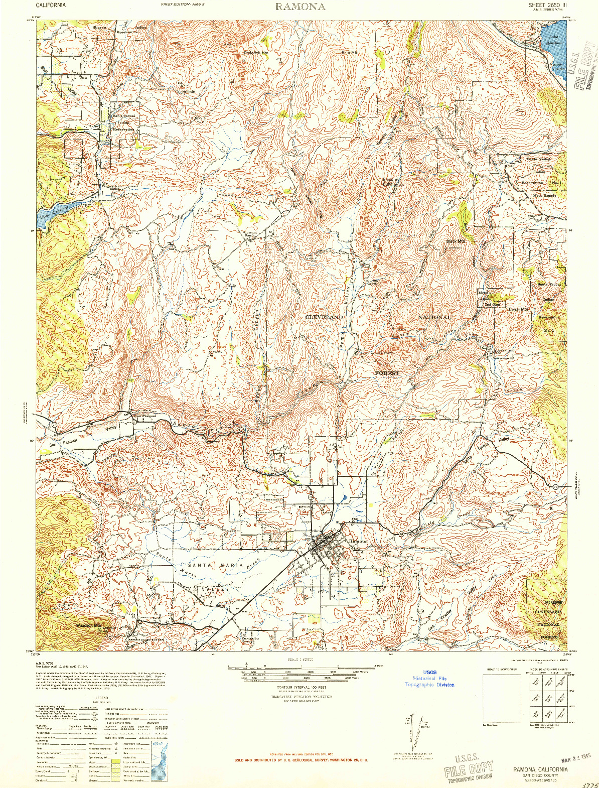 USGS 1:62500-SCALE QUADRANGLE FOR RAMONA, CA 1942