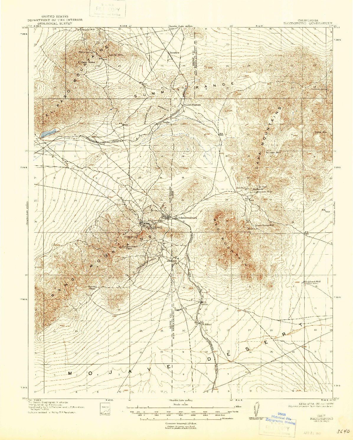 USGS 1:62500-SCALE QUADRANGLE FOR RANDSBURG, CA 1912