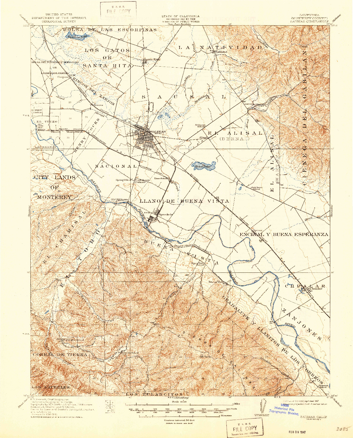 USGS 1:62500-SCALE QUADRANGLE FOR SALINAS, CA 1912