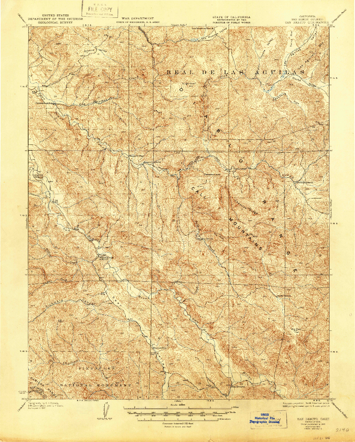USGS 1:62500-SCALE QUADRANGLE FOR SAN BENITO, CA 1931