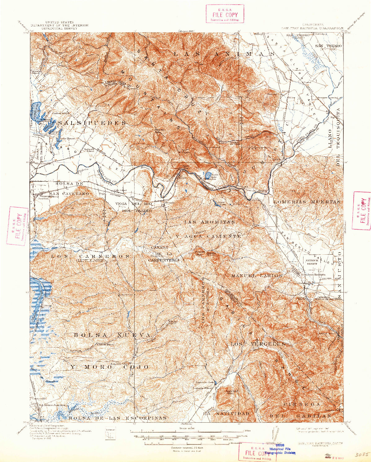 USGS 1:62500-SCALE QUADRANGLE FOR SAN JUAN BAUTISTA, CA 1917