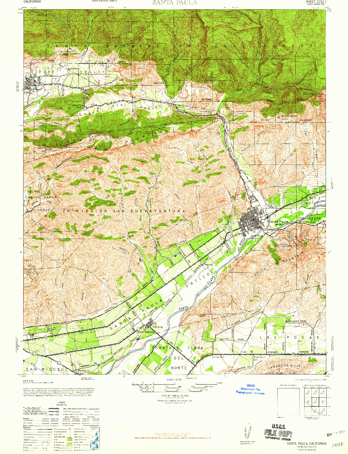 USGS 1:62500-SCALE QUADRANGLE FOR SANTA PAULA, CA 1947