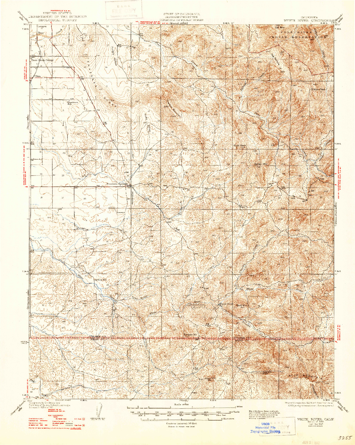 USGS 1:62500-SCALE QUADRANGLE FOR WHITE RIVER, CA 1936