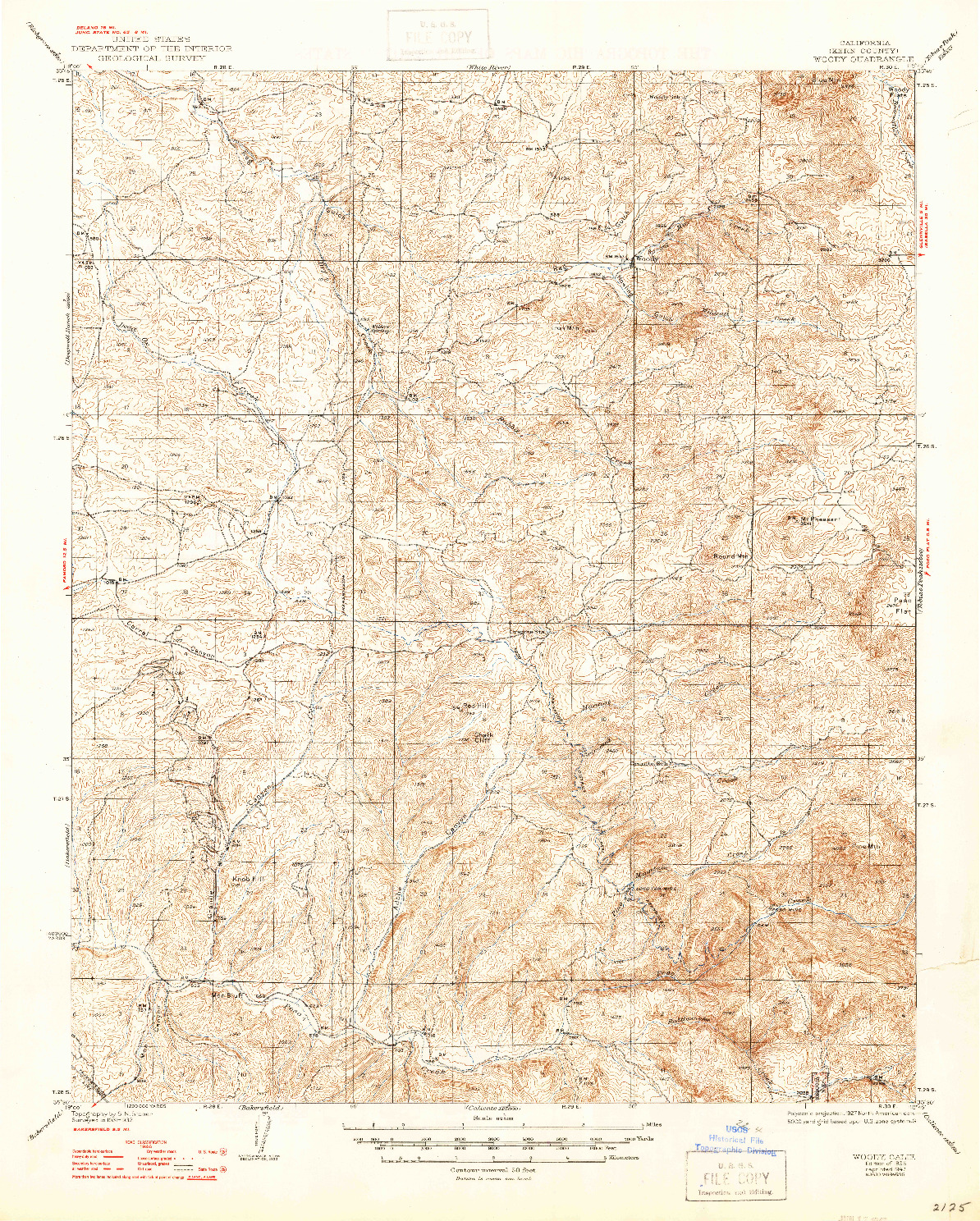USGS 1:62500-SCALE QUADRANGLE FOR WOODY, CA 1932