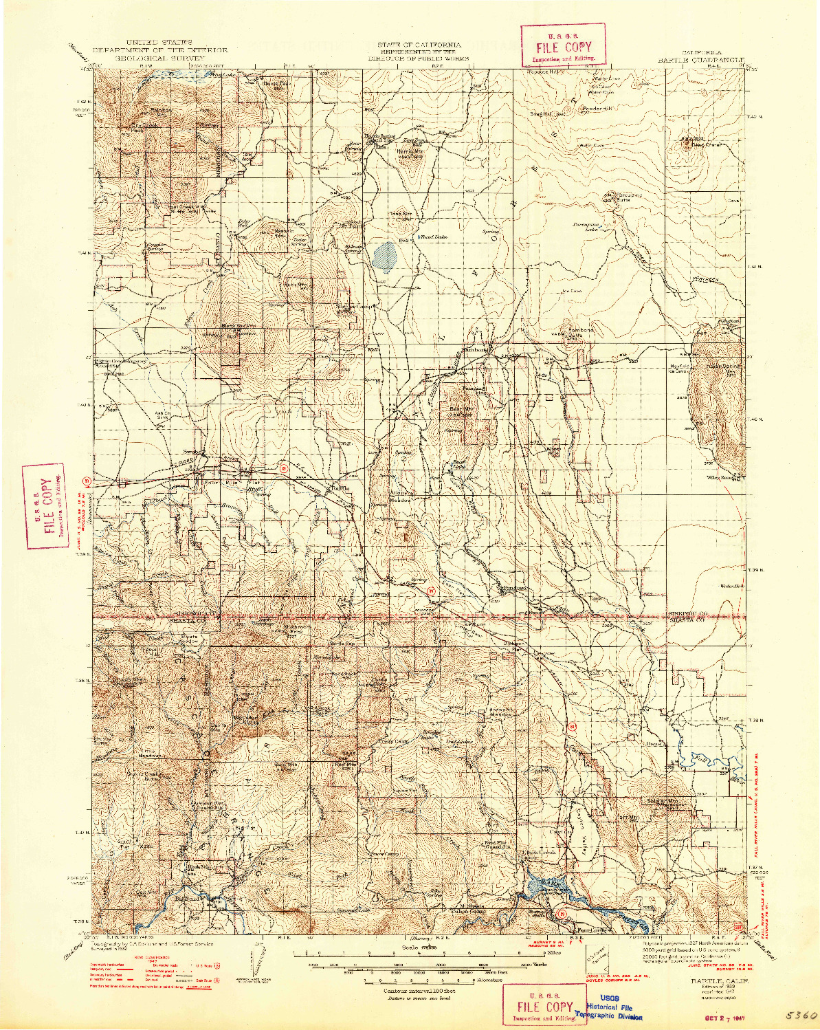 USGS 1:125000-SCALE QUADRANGLE FOR BARTLE, CA 1939