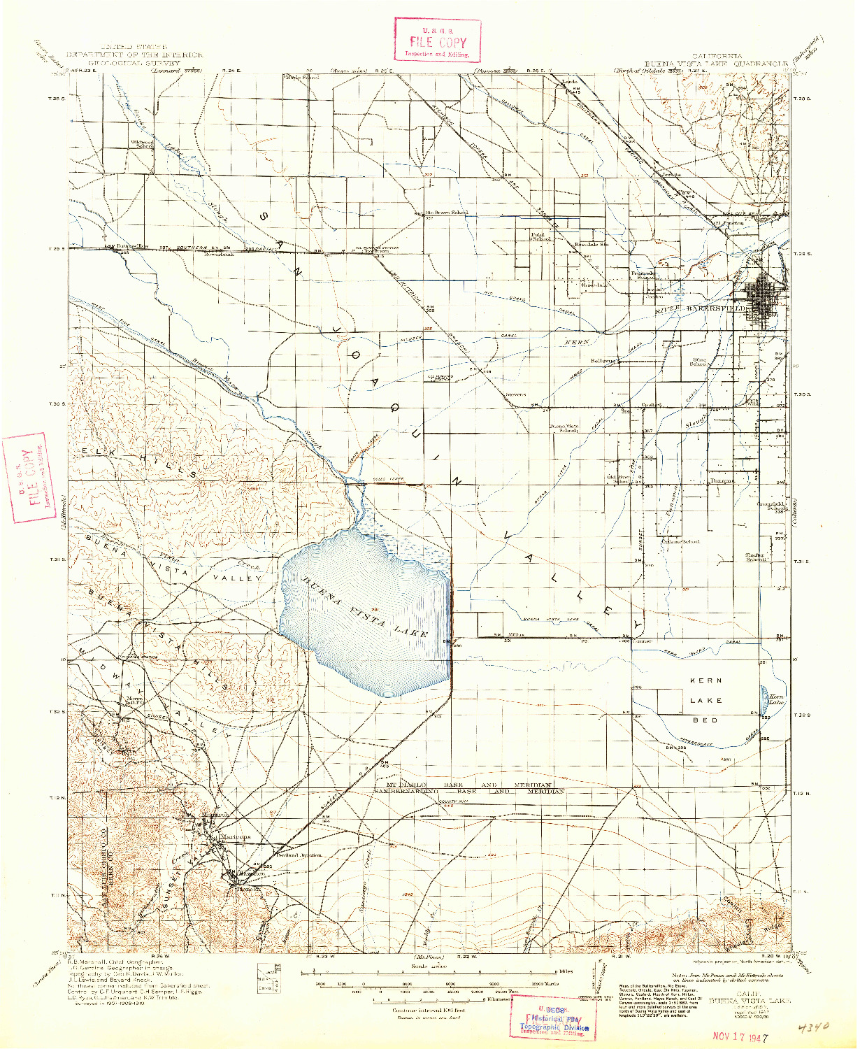 USGS 1:125000-SCALE QUADRANGLE FOR BUENA VISTA LAKE, CA 1912
