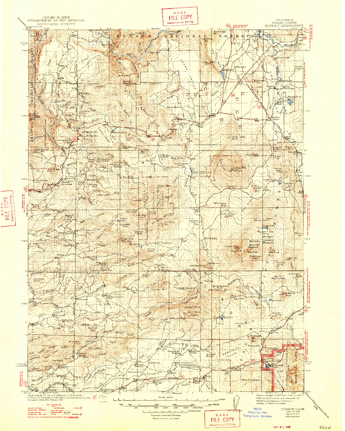 USGS 1:125000-SCALE QUADRANGLE FOR BURNEY, CA 1939