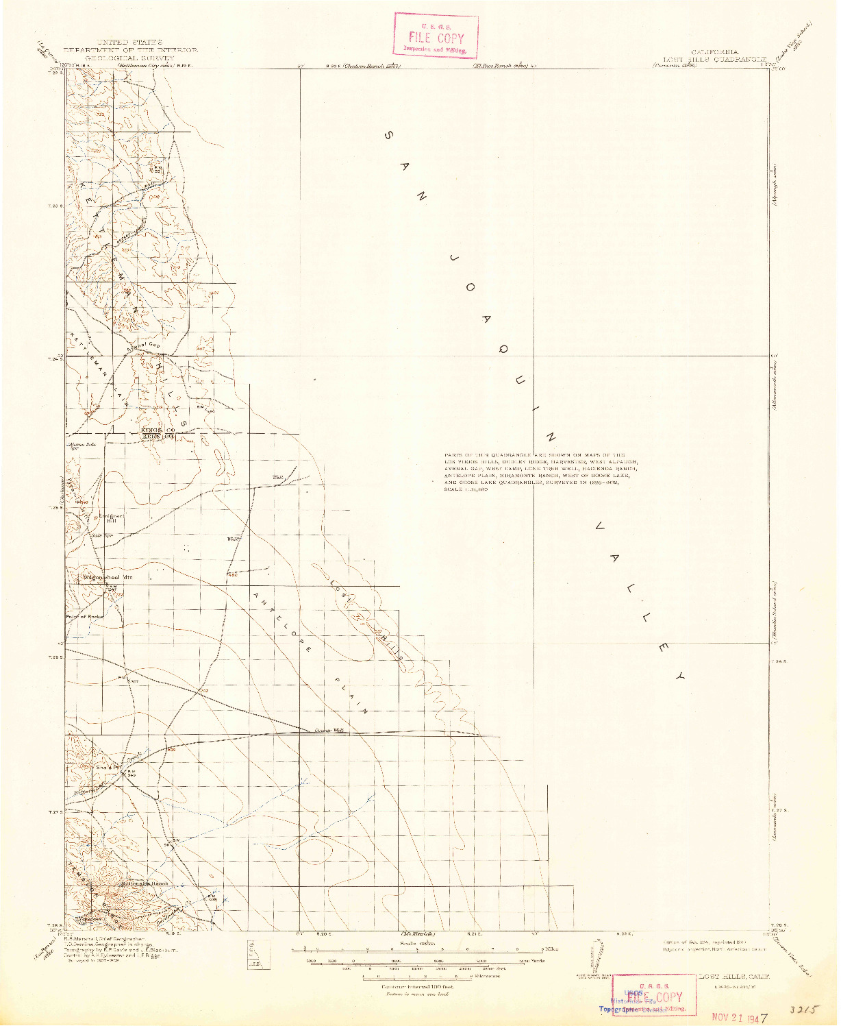 USGS 1:125000-SCALE QUADRANGLE FOR LOST HILLS, CA 1914