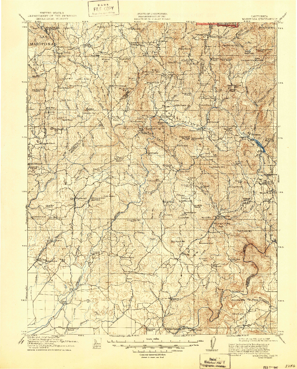 USGS 1:125000-SCALE QUADRANGLE FOR MARIPOSA, CA 1912