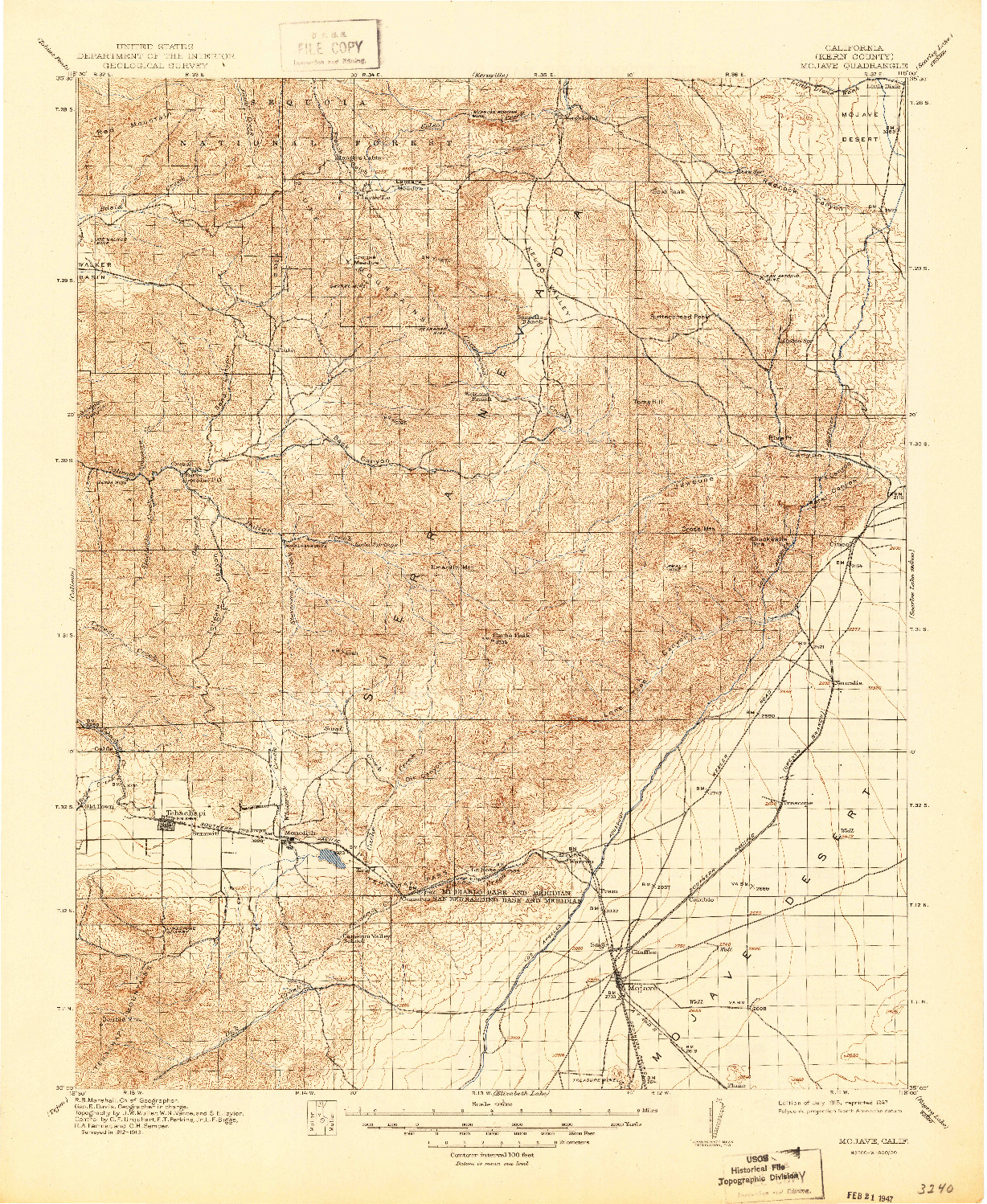 USGS 1:125000-SCALE QUADRANGLE FOR MOJAVE, CA 1915