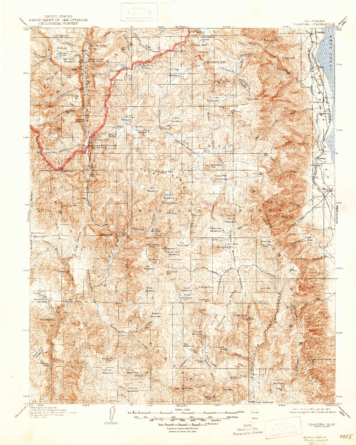 USGS 1:125000-SCALE QUADRANGLE FOR OLANCHA, CA 1907