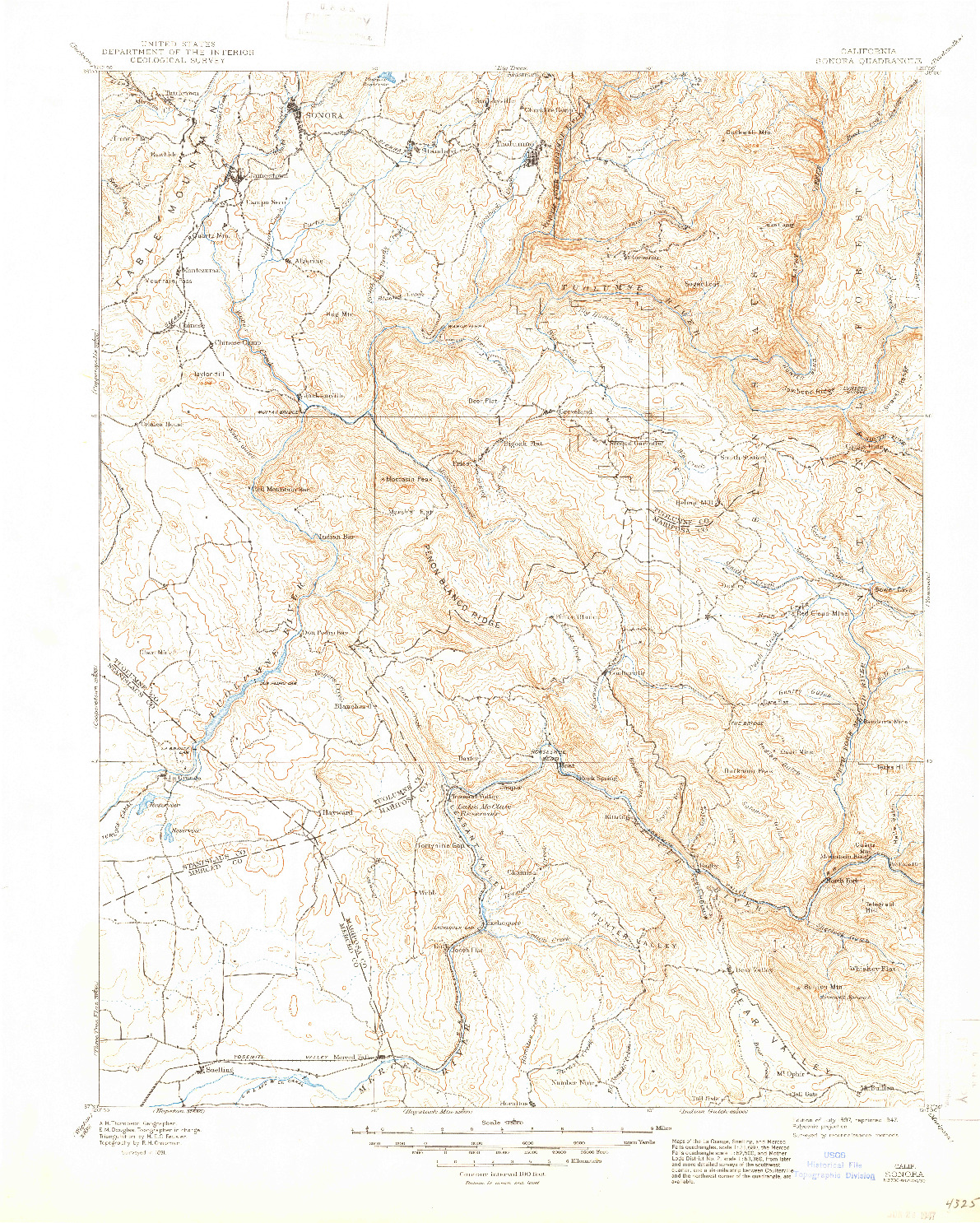 USGS 1:125000-SCALE QUADRANGLE FOR SONORA, CA 1897