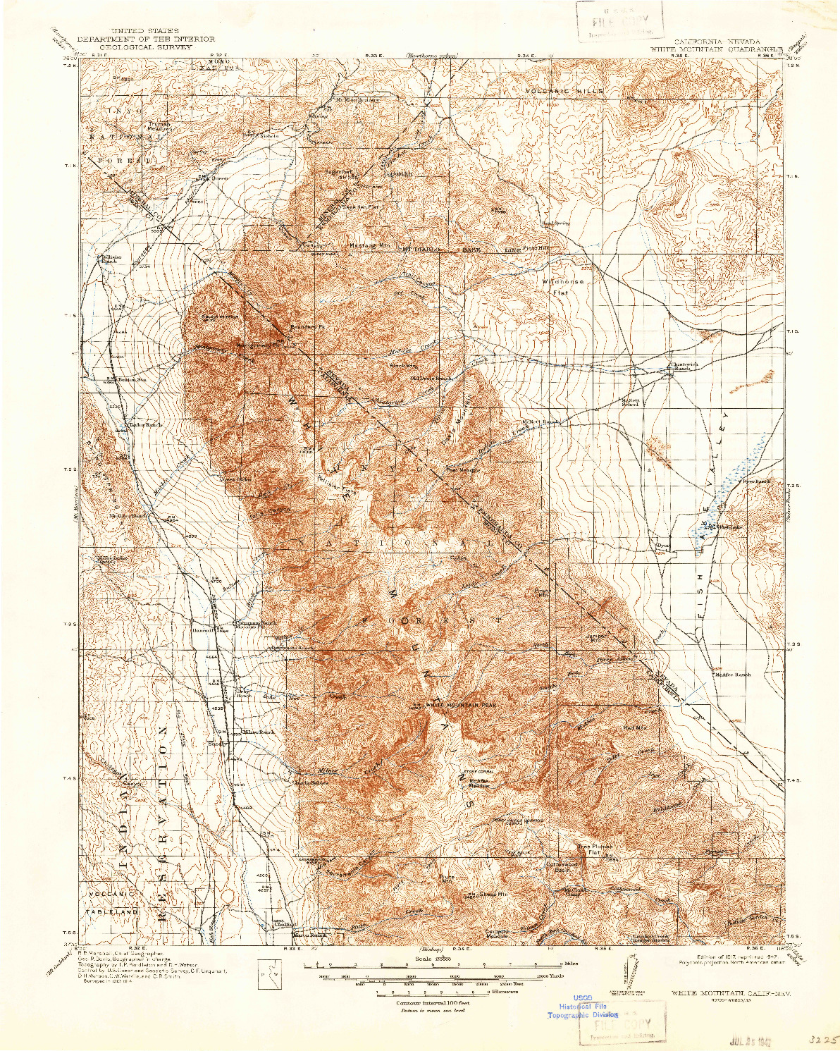 USGS 1:125000-SCALE QUADRANGLE FOR WHITE MOUNTAIN, CA 1917