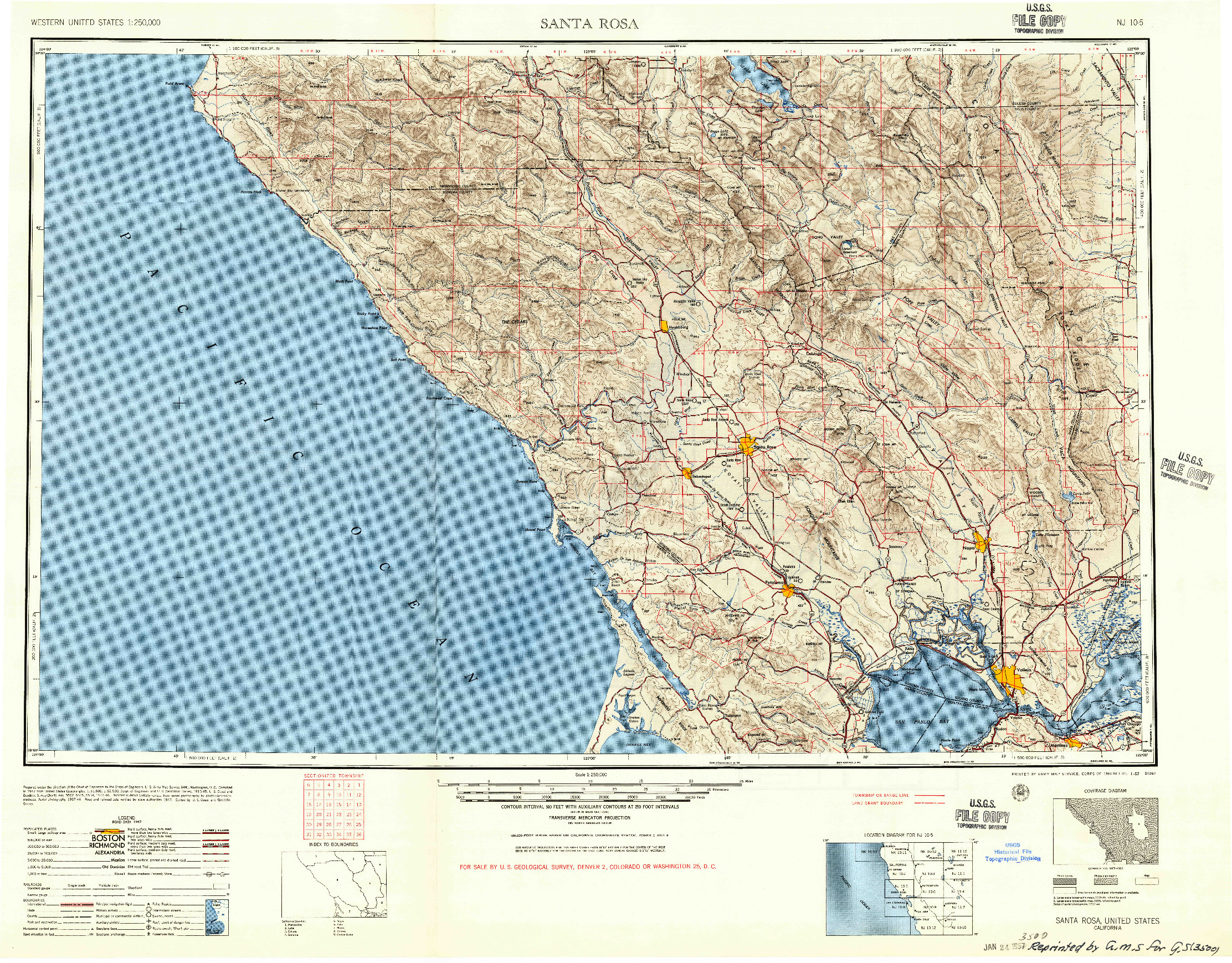 USGS 1:250000-SCALE QUADRANGLE FOR SANTA ROSA, CA 1947