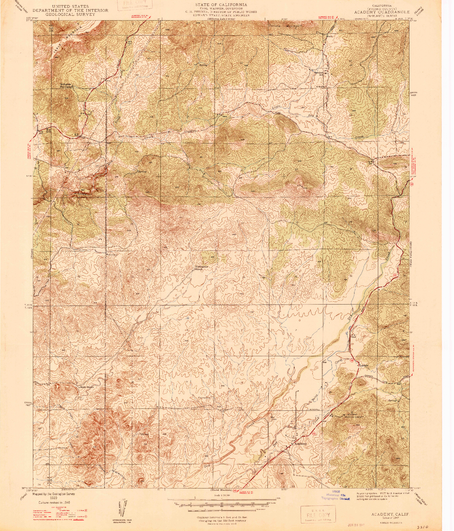 USGS 1:24000-SCALE QUADRANGLE FOR ACADEMY, CA 1947