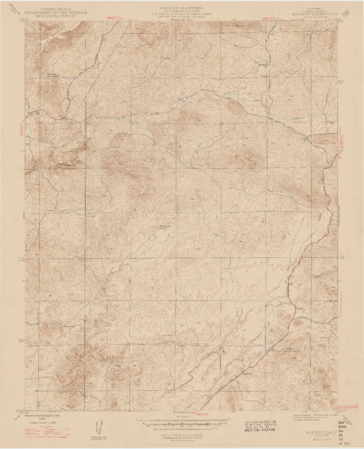USGS 1:24000-SCALE QUADRANGLE FOR ACADEMY, CA 1947